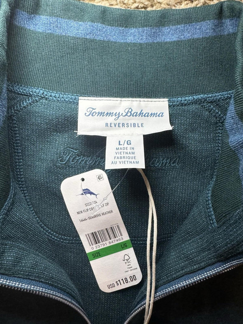 NWT Tommy Bahama Men's NEW FLIP COAST HALF ZIP16464-SEAGROVE HEATHER Large NEW
