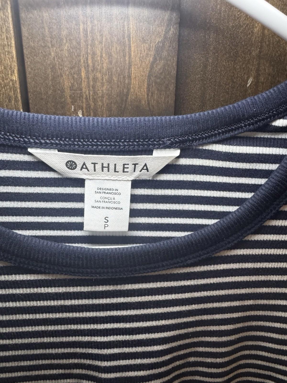 Athleta Signature Rib Crop Tee Sz S New $55 Martina Navy Stripe Short Knit Top