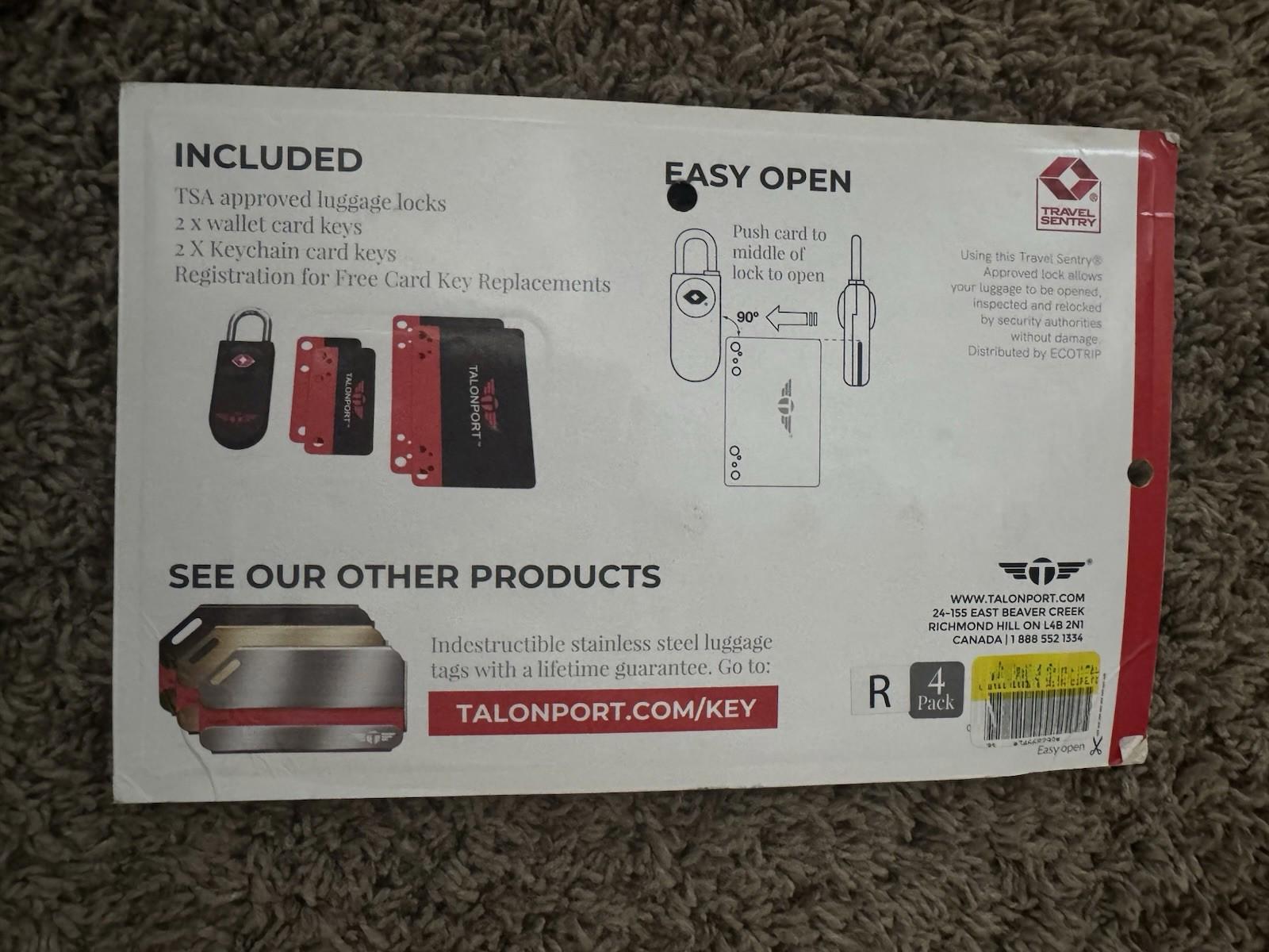 TALONPORT Keyless TSA Luggage Locks w/ Lifetime Card Keys No Combo to Forget