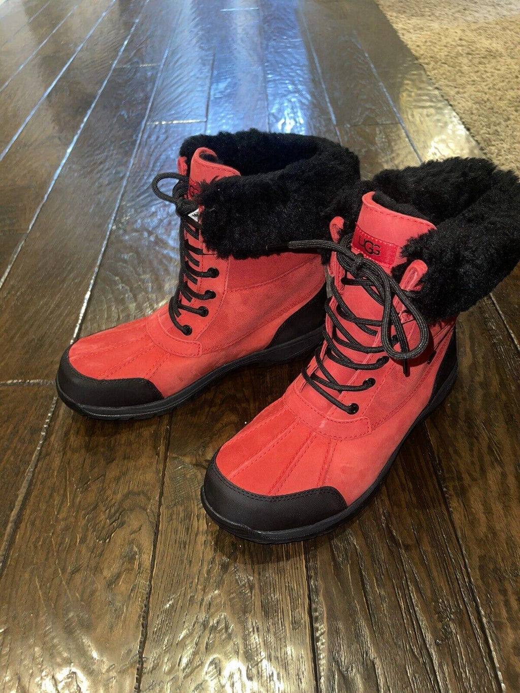 UGG Men's Butte Snow Boots Waterproof Red Leather Black SZ 9