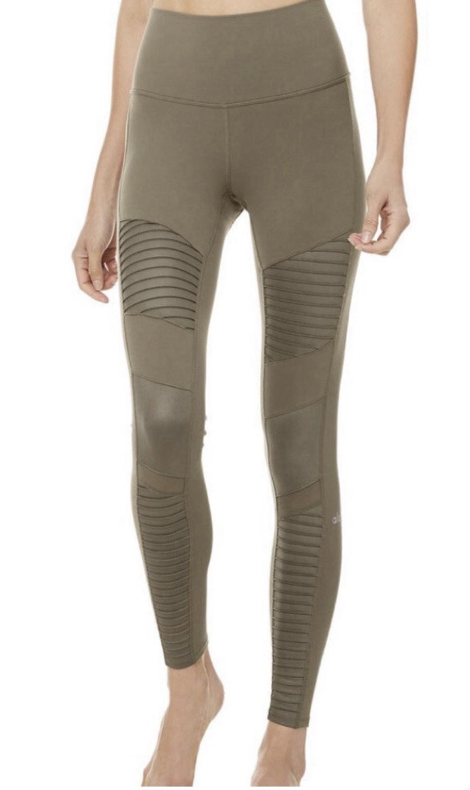Alo Yoga Moto Leggings Womens XS Tan High Waist Ribbed Athleisure (see Desc.)