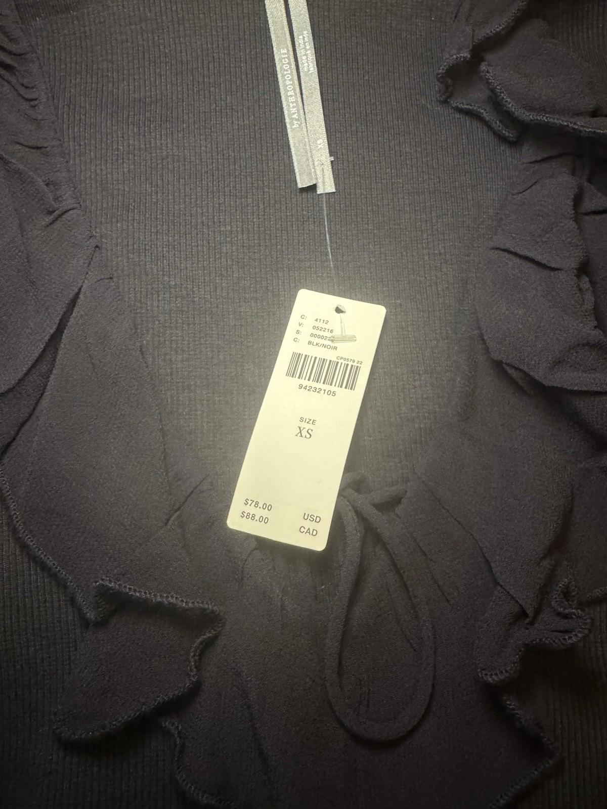 BY ANTHROPOLOGIE Long-Sleeve Ruffle Top Women's Size S Black