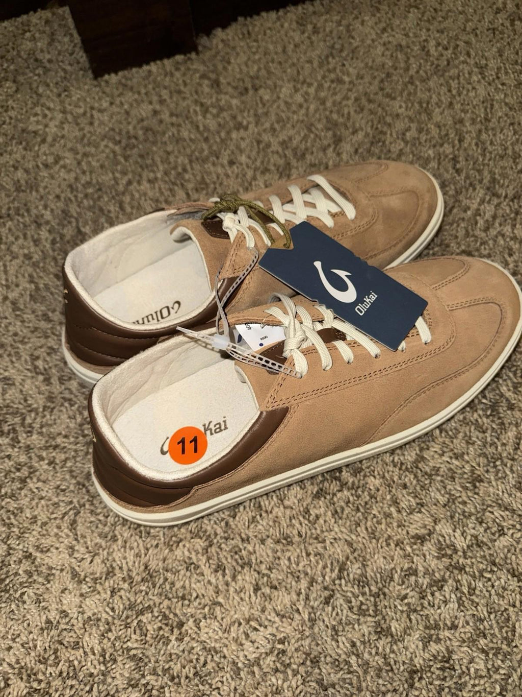 Olukai Punini Suede Men's Sneaker Shoes Tan Toffee Casual Lace Up Size 11 / 44eu