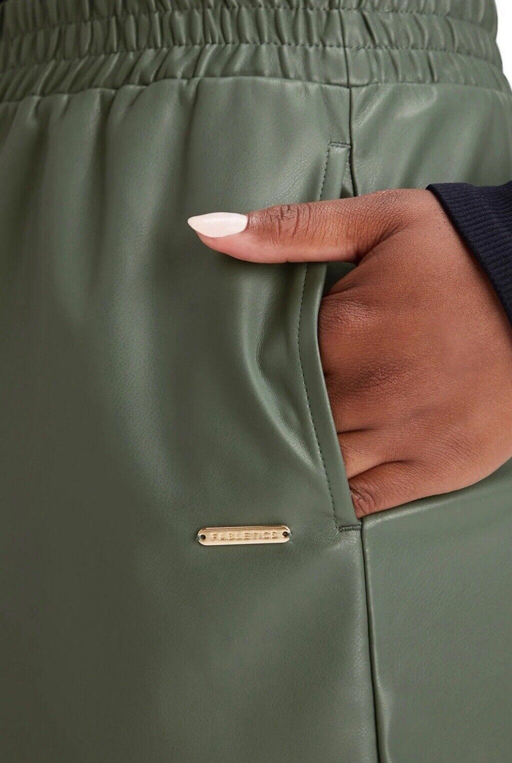 Fabletics Women's Vegan Leather High waisted Shorts Smoke green L NWT Stretch