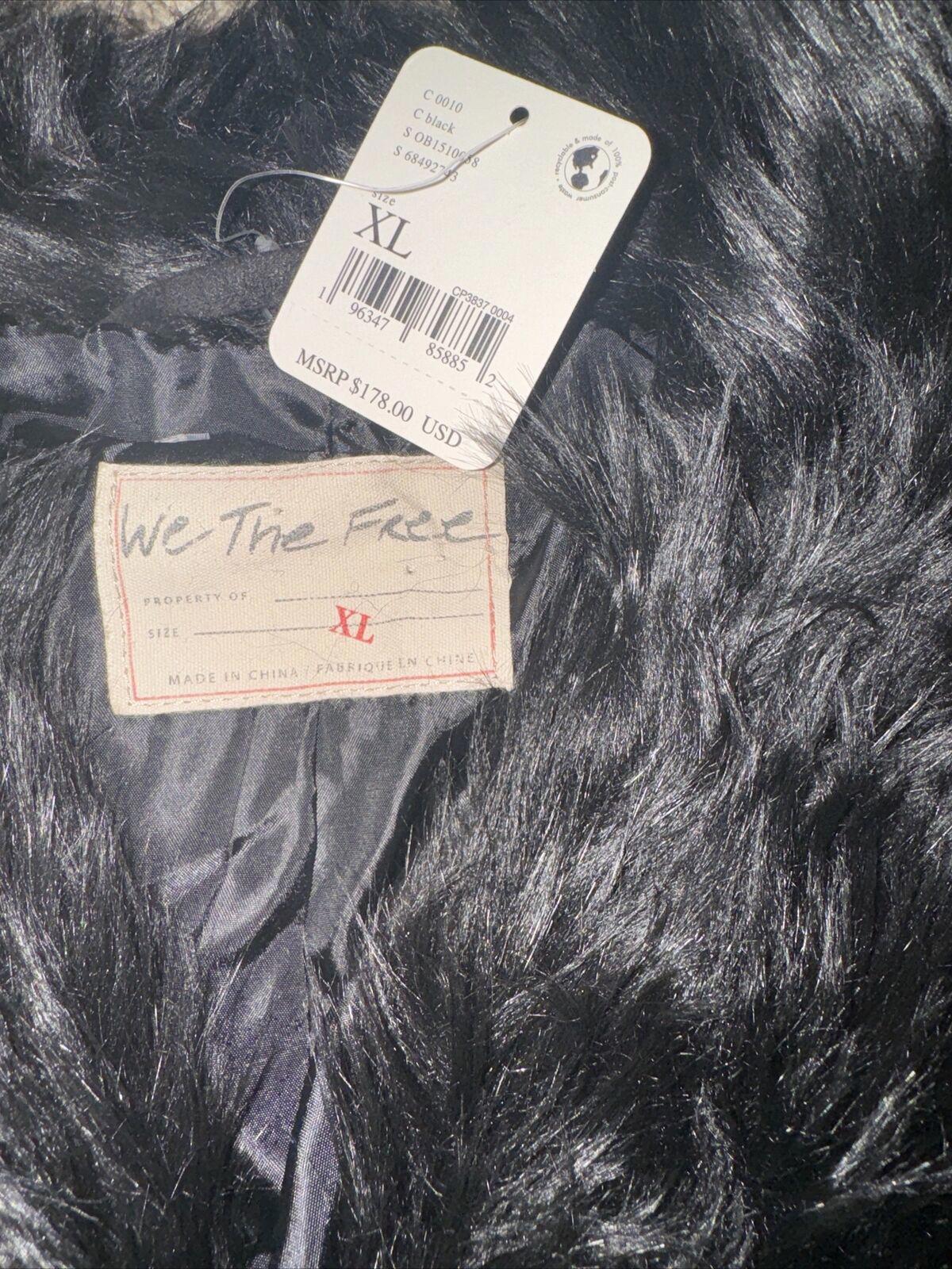 Free People All night faux fur black jacket medium new