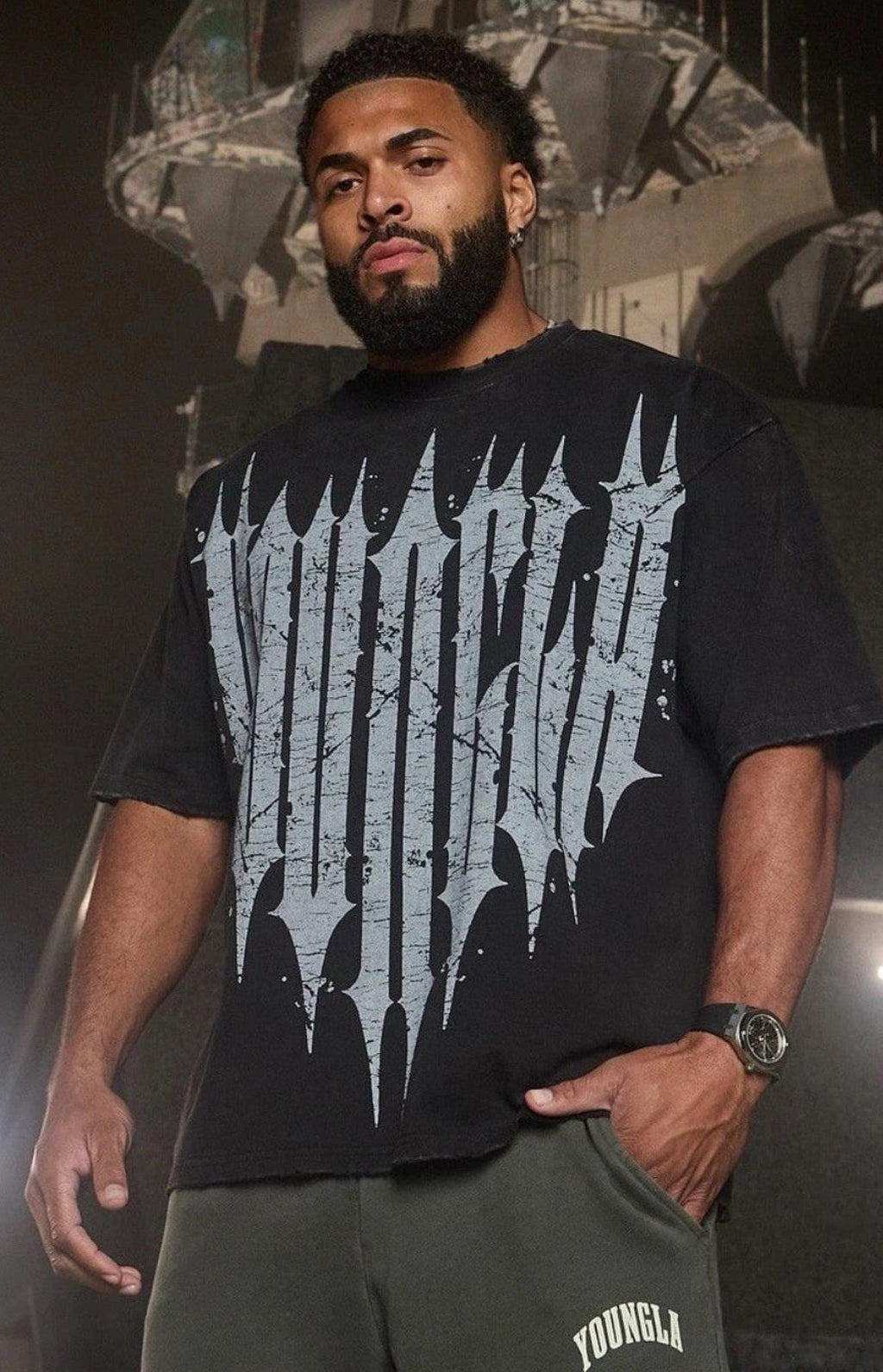 YOUNGLA (SOLD OUT)- 4156 - REVENGE TEES - BLACK WASH - MEDIUM