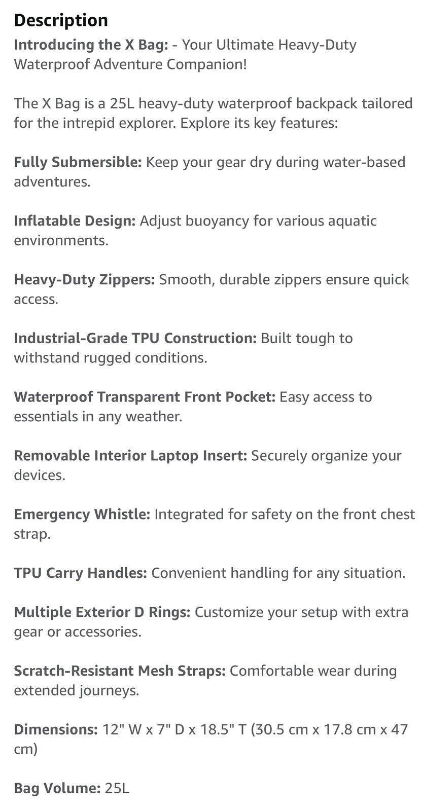 The X Bag Waterproof Backpack NEW! Fully submersible Bag