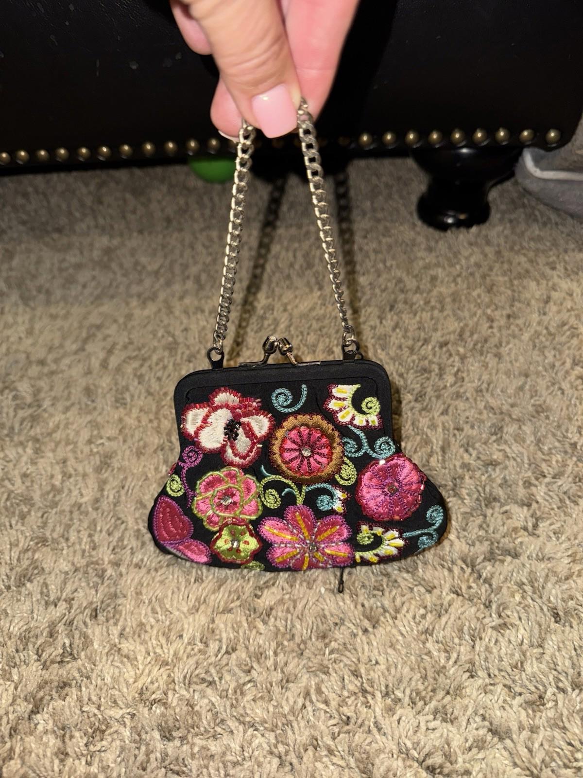 Vera Bradley 25th Anniversary Petite Purse Bag Embroidered Beaded And Kiss Lock