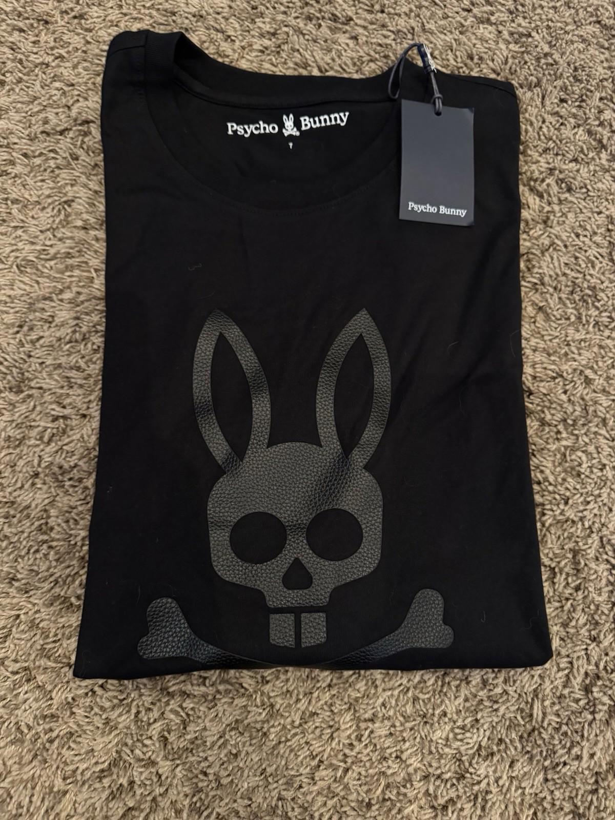 NEW Psycho Bunny Payson Leather Print Graphic Tee Black (B6U213E200 001) Sz 7