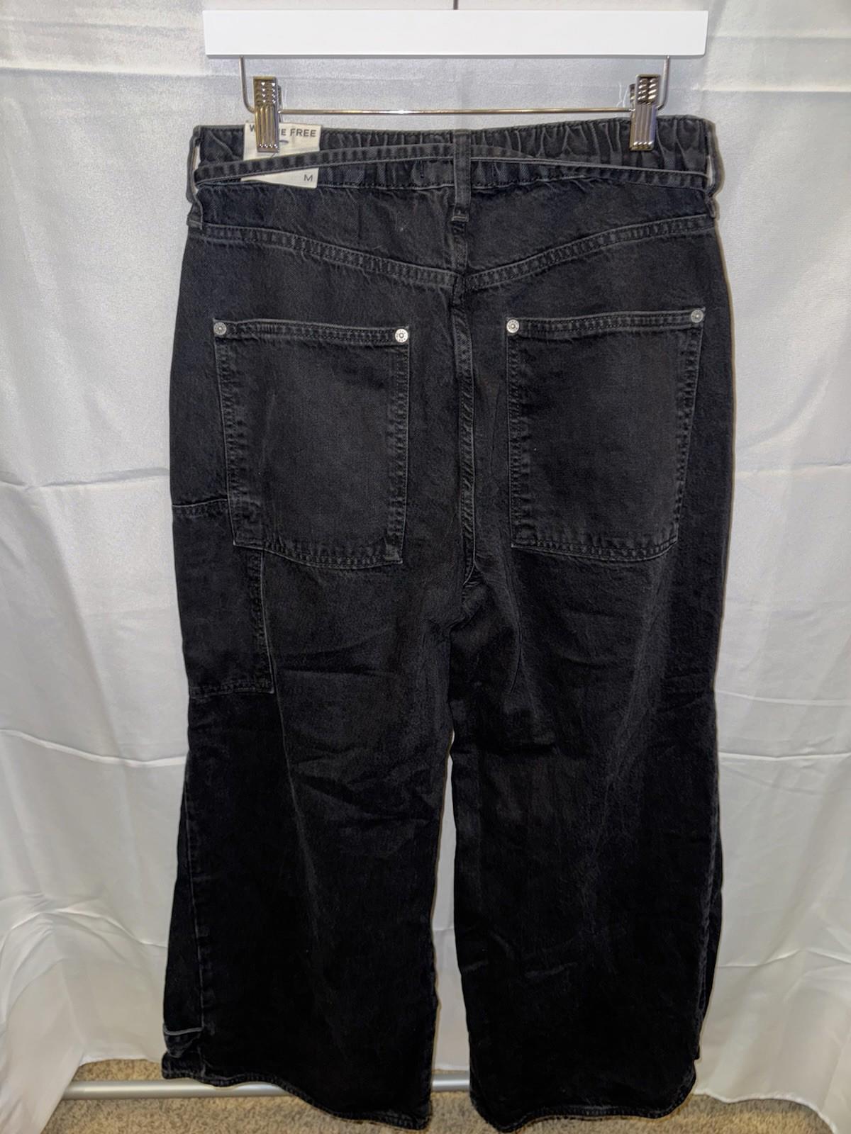 Free People CRVY Outlaw Wide Leg Jeans Distress Pockets Belt Black Jasper M NWT