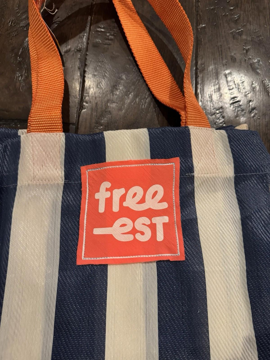 NEW Free People Free-est Striped Tote Bag, Blue and White with Pink Logo BNIP