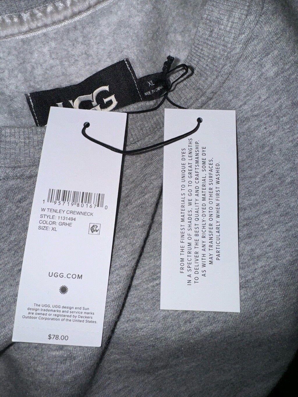 UGG Women Tenley CrewNeck Shirred Sleeve SweatShirt Gray XL