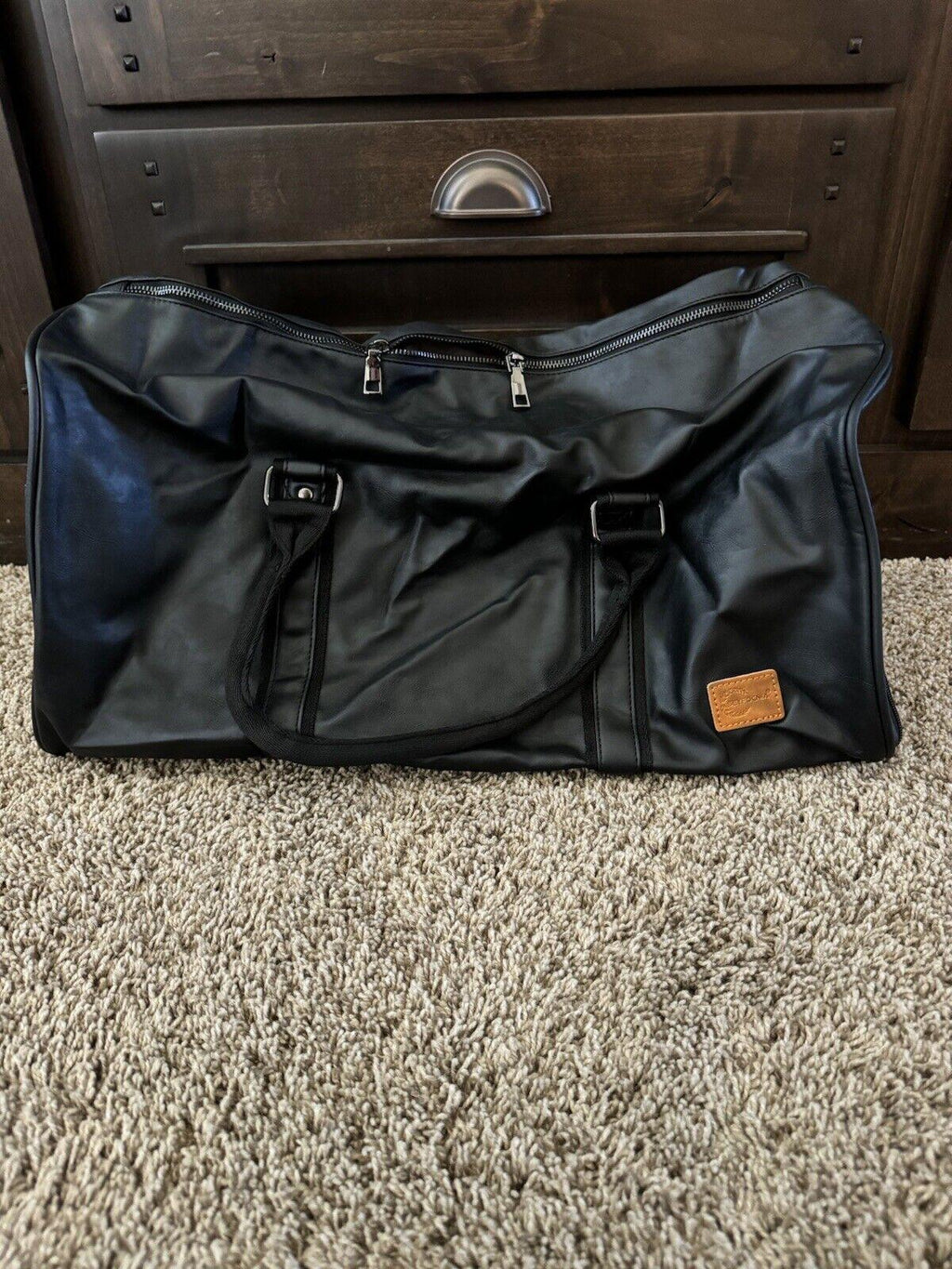 Weekender Oversized Travel Duffel Bag w Shoe Pouch Leather