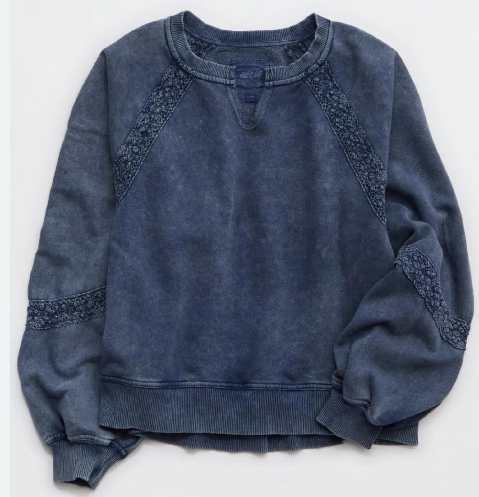 NEW! Aerie Women’s Hey Crochet Sweatshirt BLUE Size M NWT
