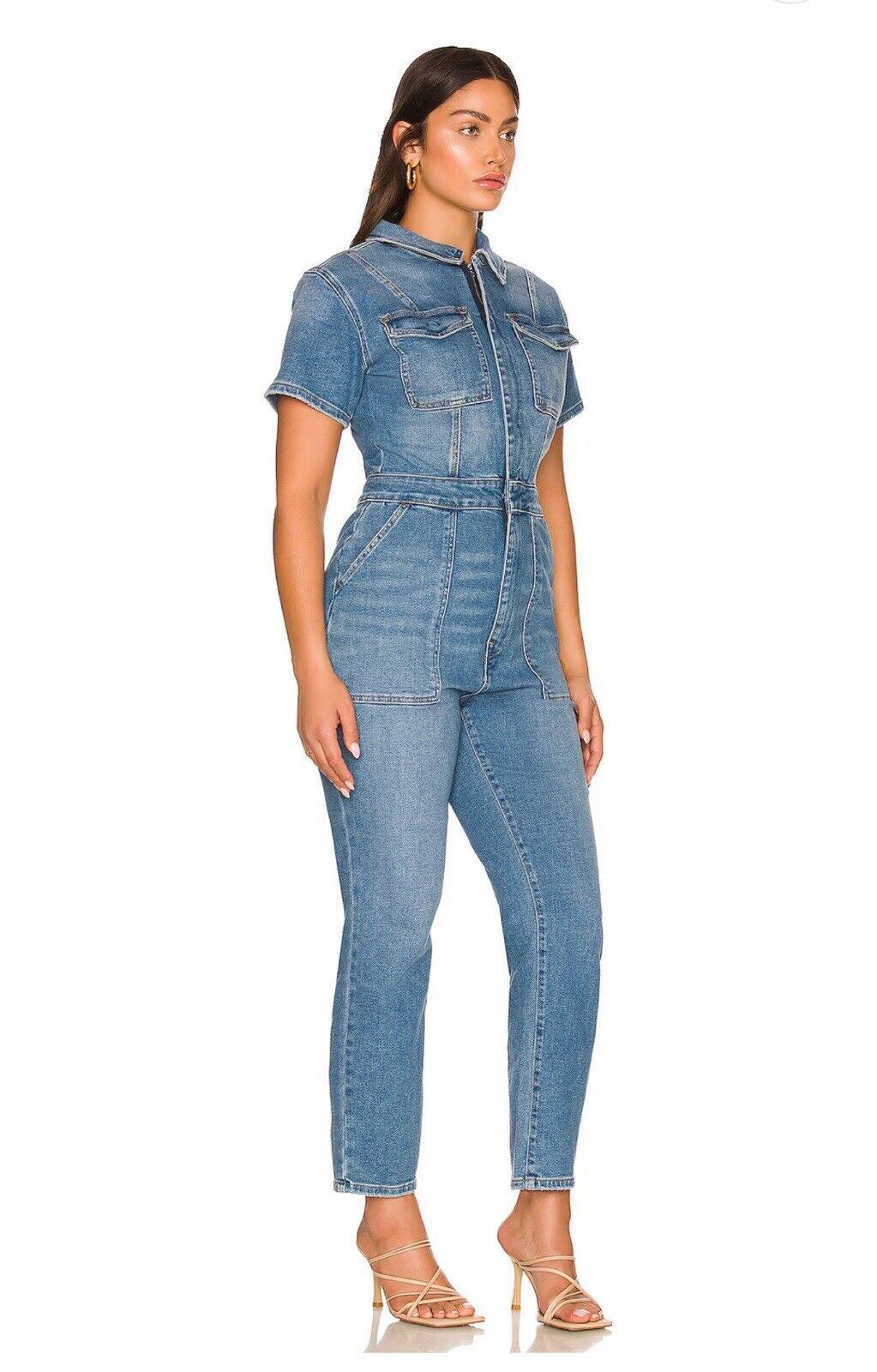 Good American Women's Denim Zipper Jumpsuit Size 5/2XL NWT
