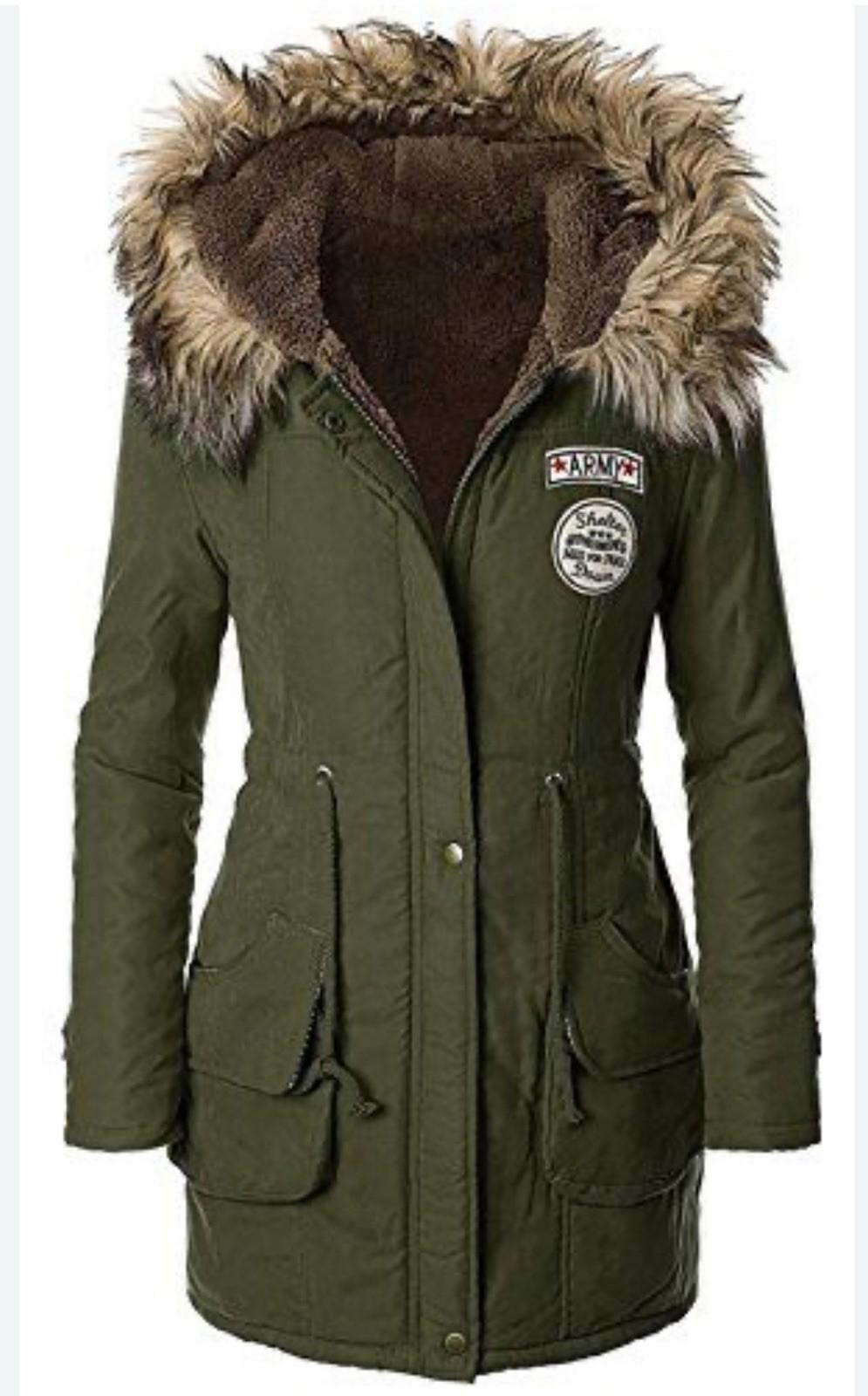 Escalier Women's Faux Fur Winter Coat Jacket Olive green Size 8. NEW