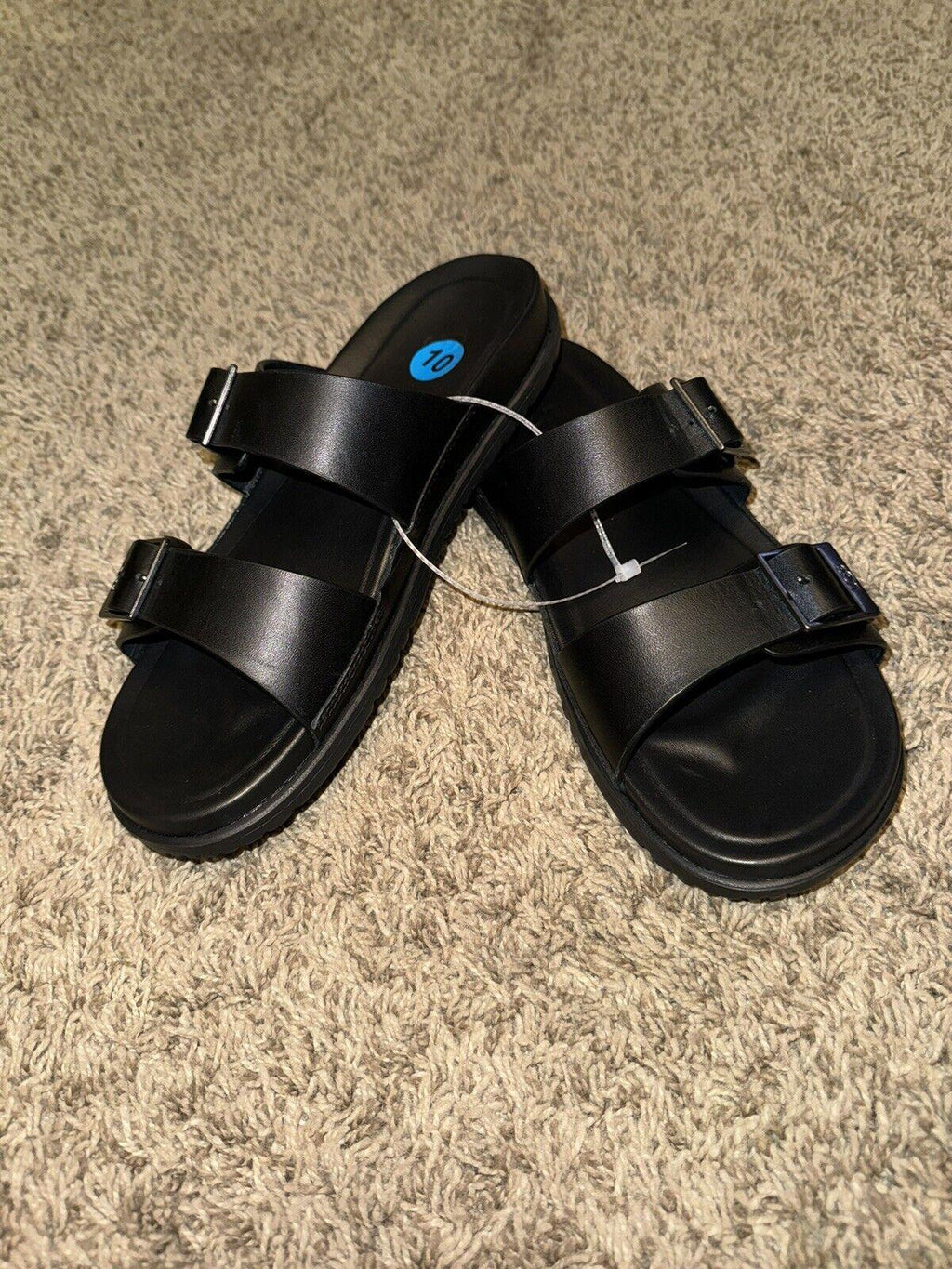 UGG Mens Wainscott Buckle Slide Black Leather 10 NEW!