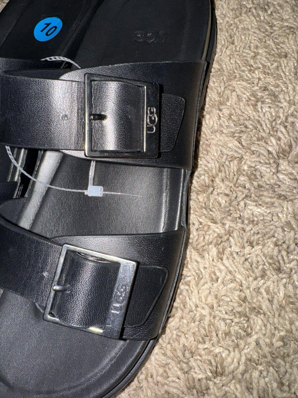 UGG Mens Wainscott Buckle Slide Black Leather 10 NEW!