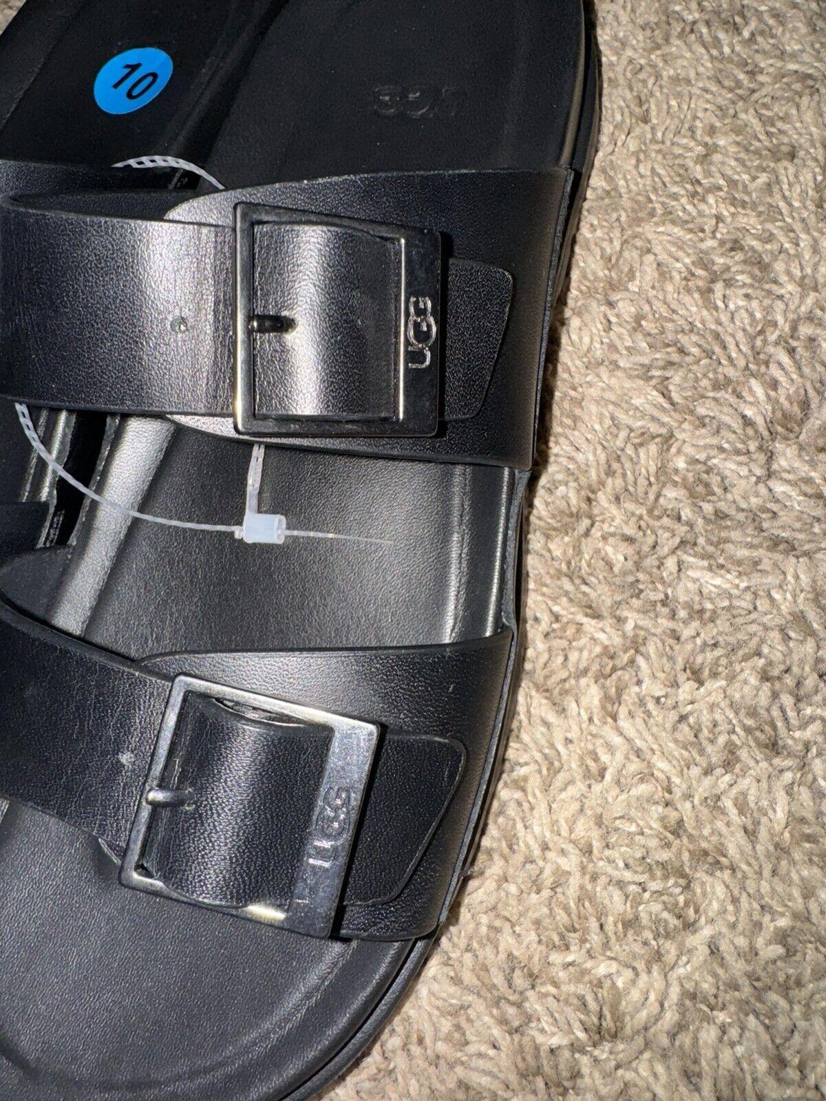 UGG Mens Wainscott Buckle Slide Black Leather 10 NEW!