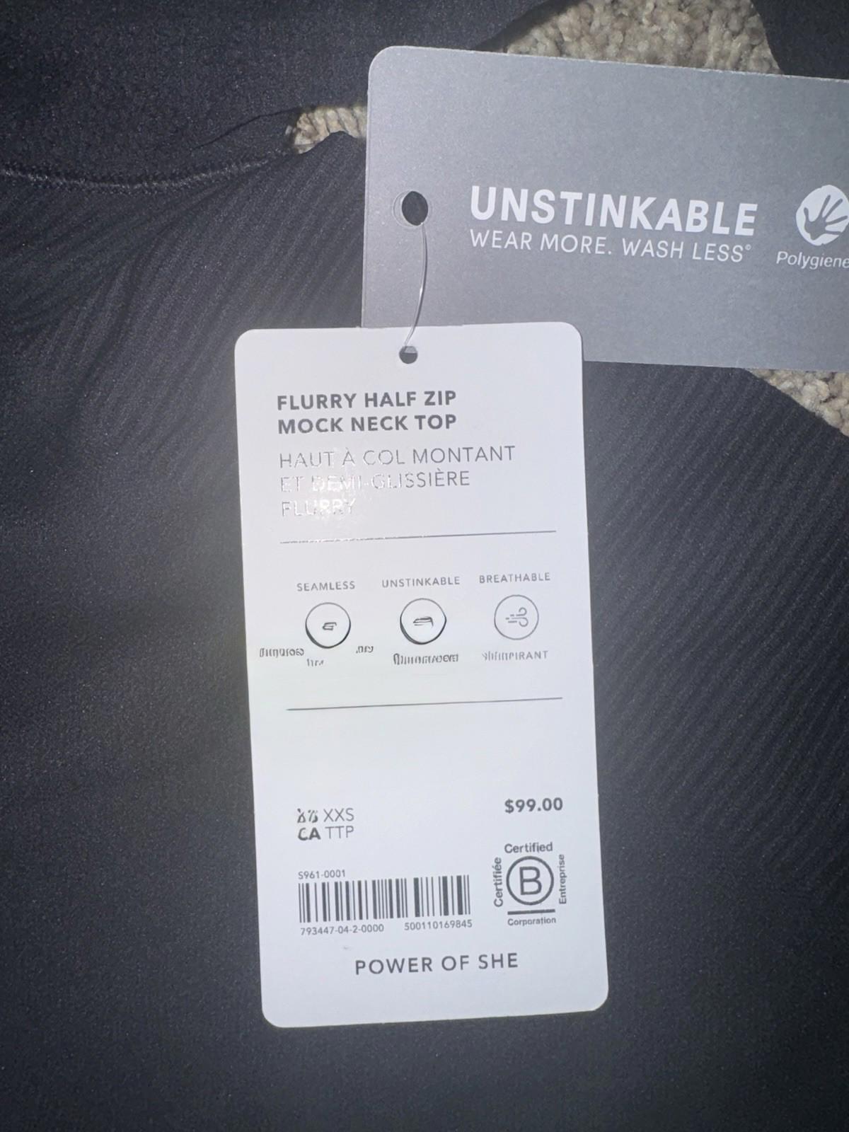 NWT Athleta Flurry 1/2 Half Zip Mock Neck Long Sleeve XXS Black