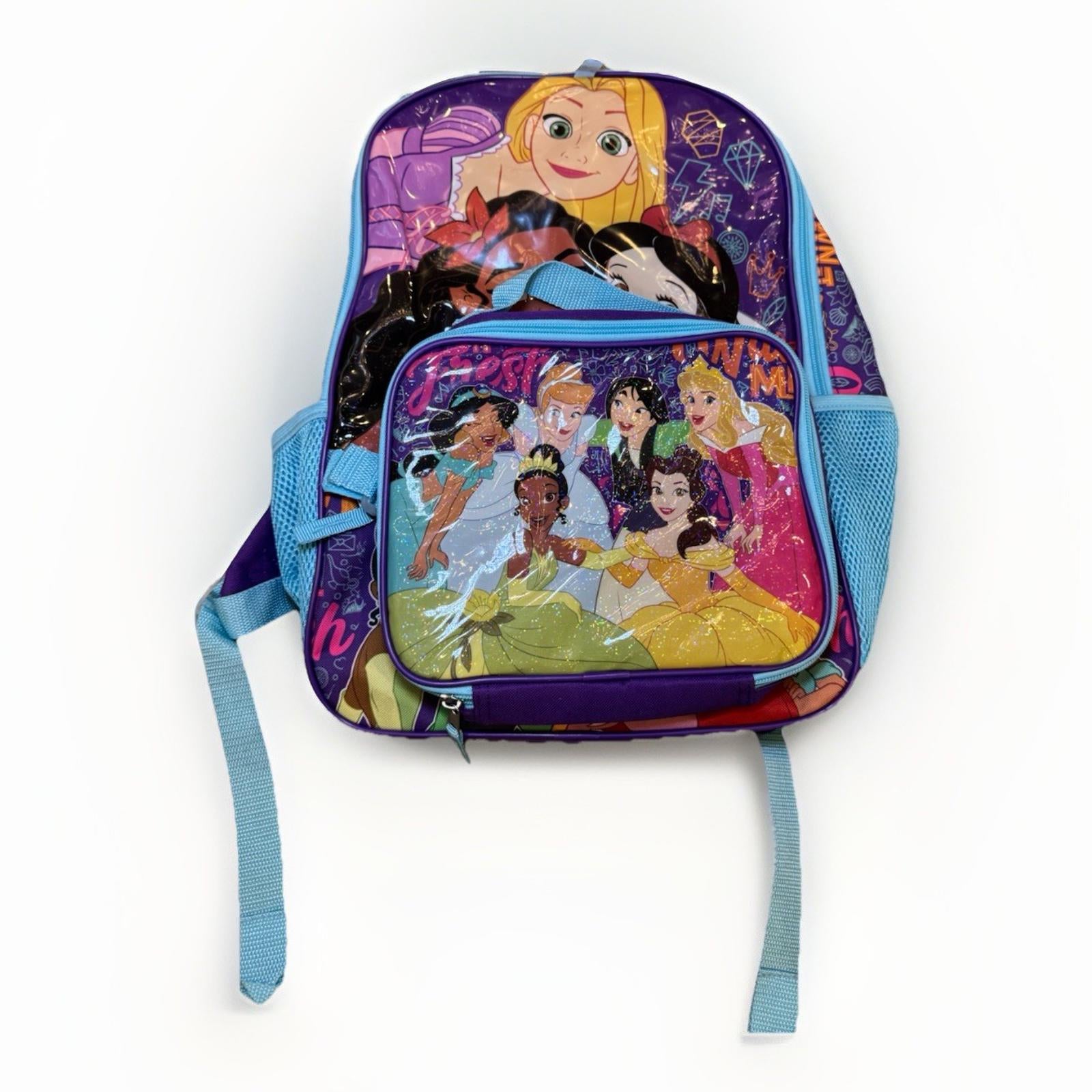 NEW! Disney Princess Kids 16" Backpack & Lunchbox Set With Headphones