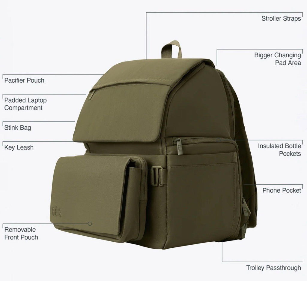 BEIS The Ultimate Diaper Backpack in Olive 24.42L NEW! SOLD OUT ONLINE!