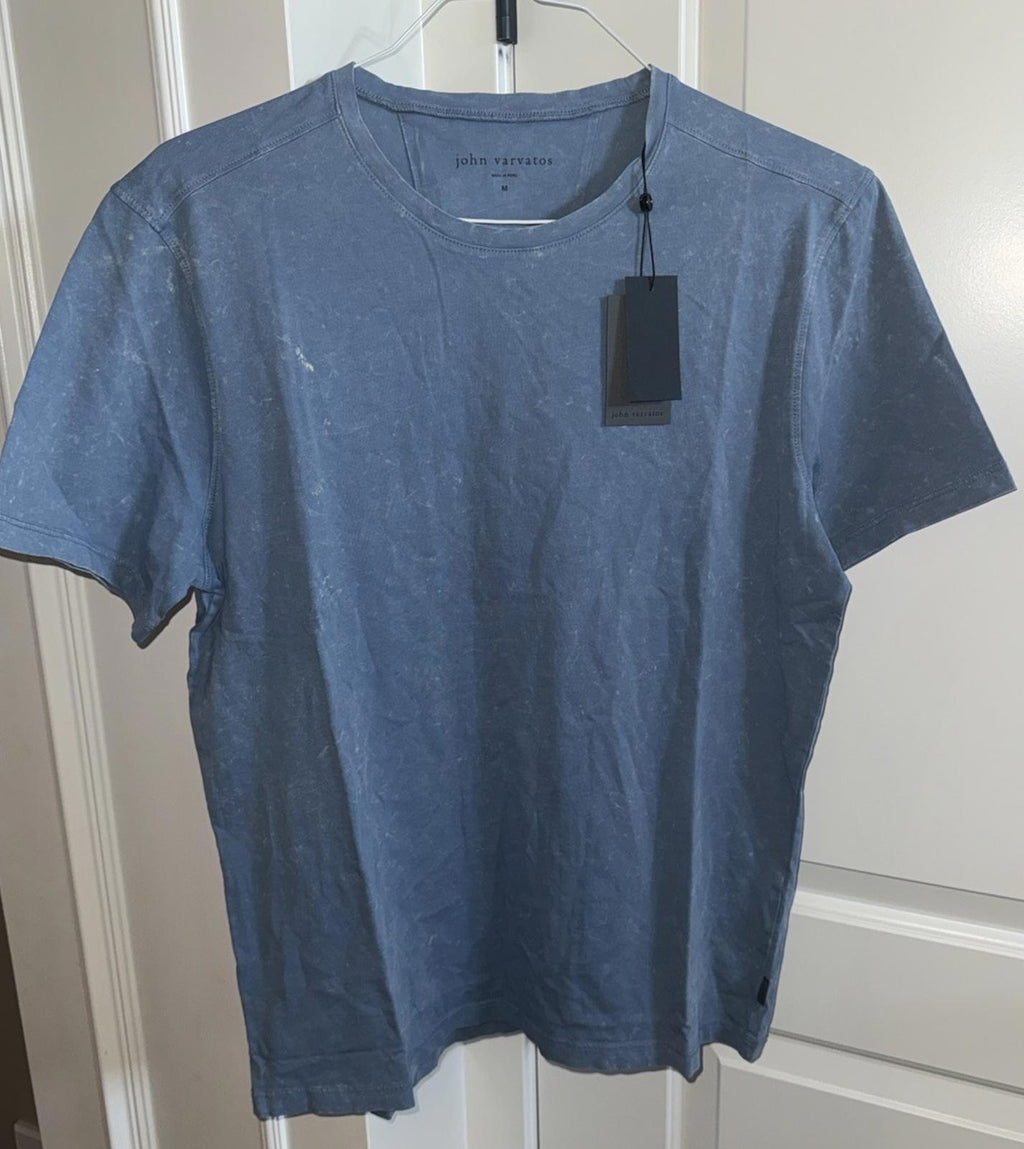 NEW John Varvatos Men's Blue Enzo Marble Wash Crew-Neck Short Sleeve T-Shirt Med