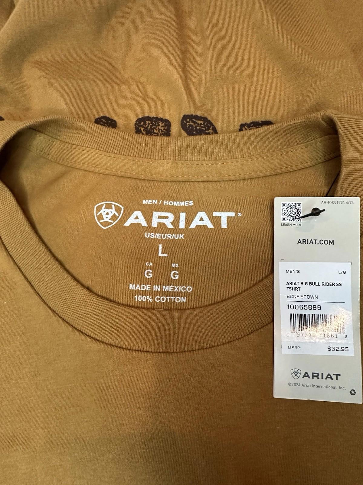NWT Ariat Boot S/S Men's Big Bull Rider Short Sleeve T-Shirt Bone brown Lg