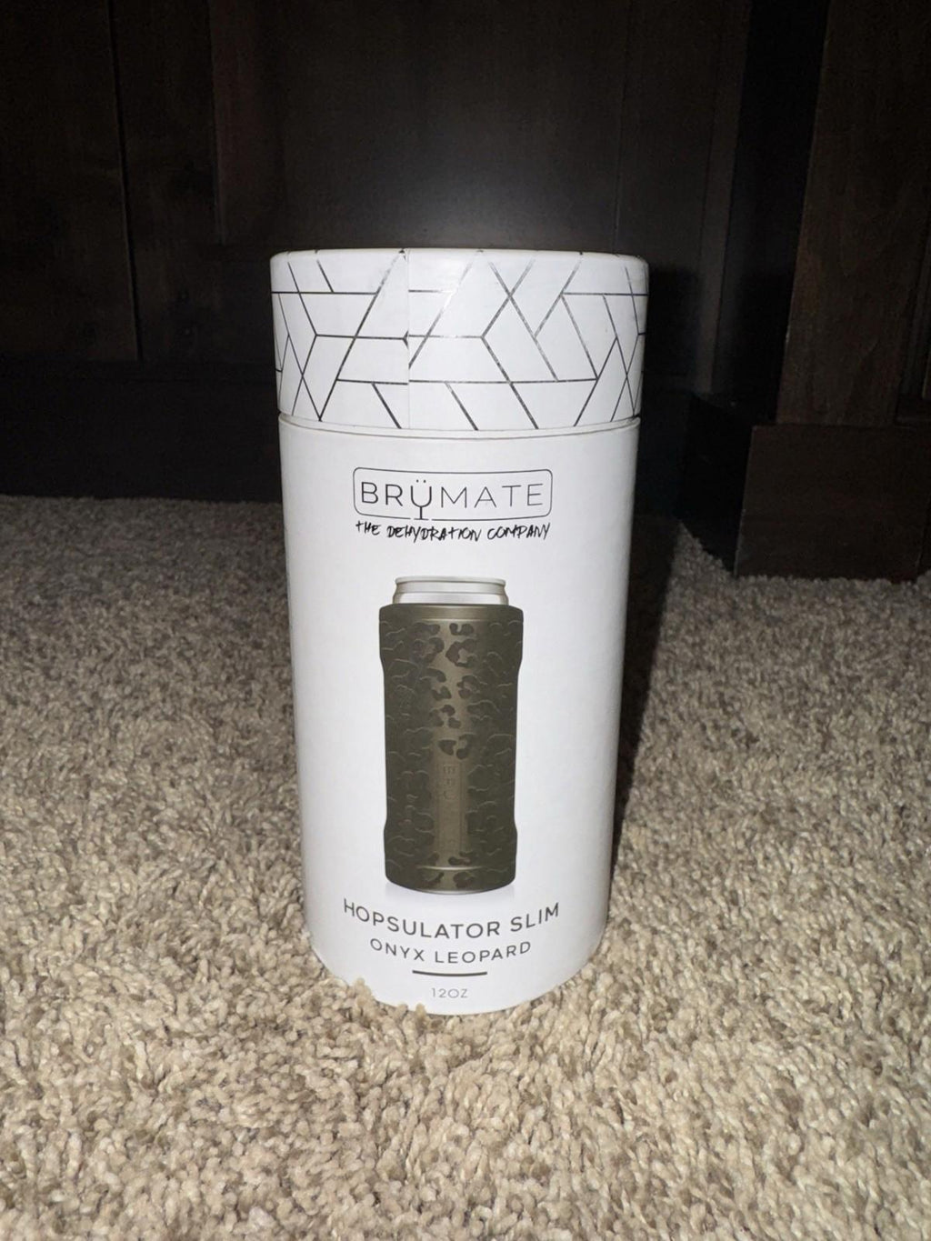 Brumate Hopsulator Slim Can Cooler Tumbler 12 oz Drink Holder Onyx Leopard Black