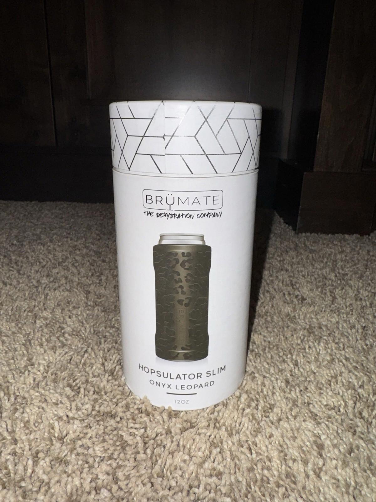 Brumate Hopsulator Slim Can Cooler Tumbler 12 oz Drink Holder Onyx Leopard Black