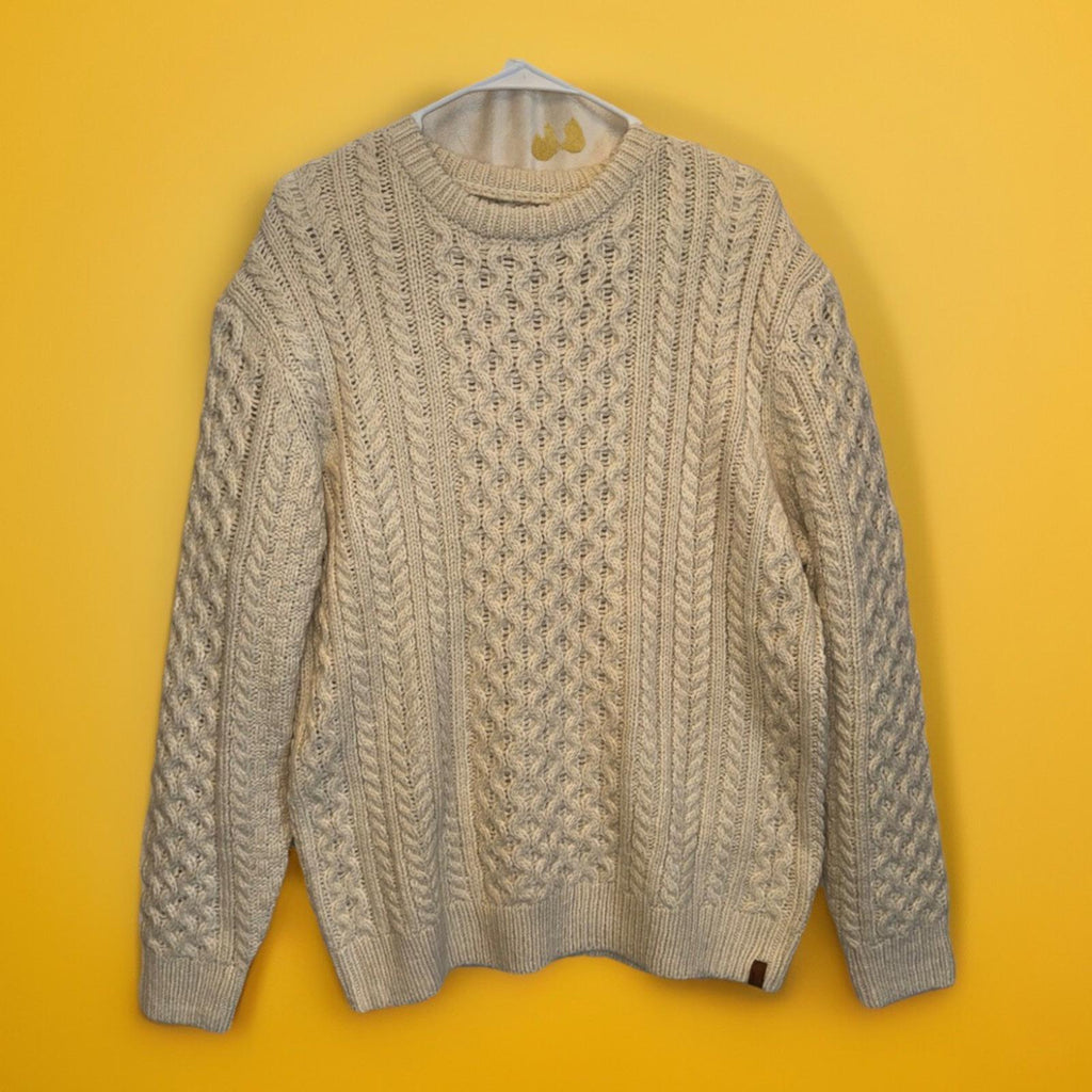NEW Brixton Classic Fisherman Cable Knit Sweater in oatmeal color Size L