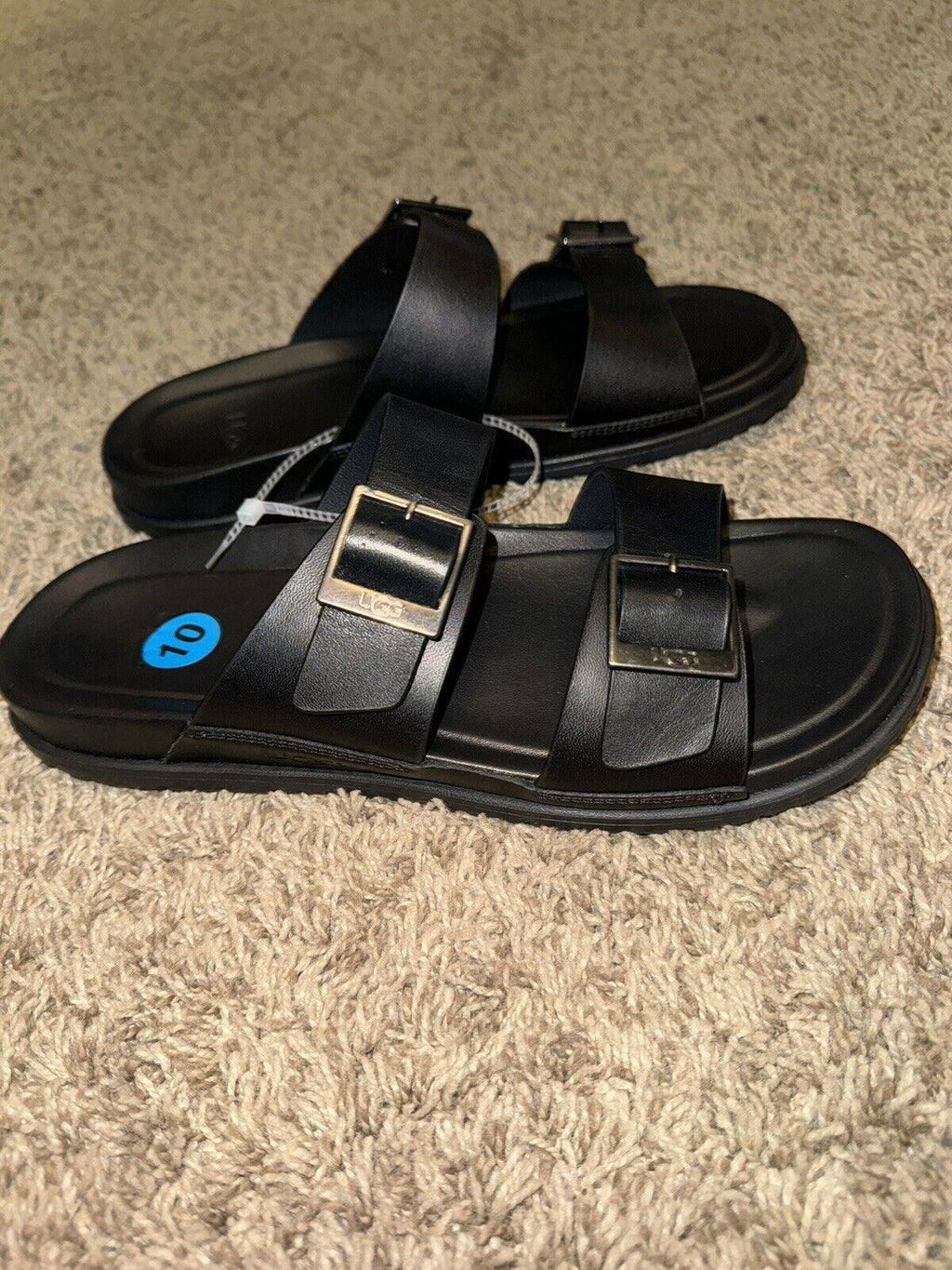 UGG Mens Wainscott Buckle Slide Black Leather 10 NEW!