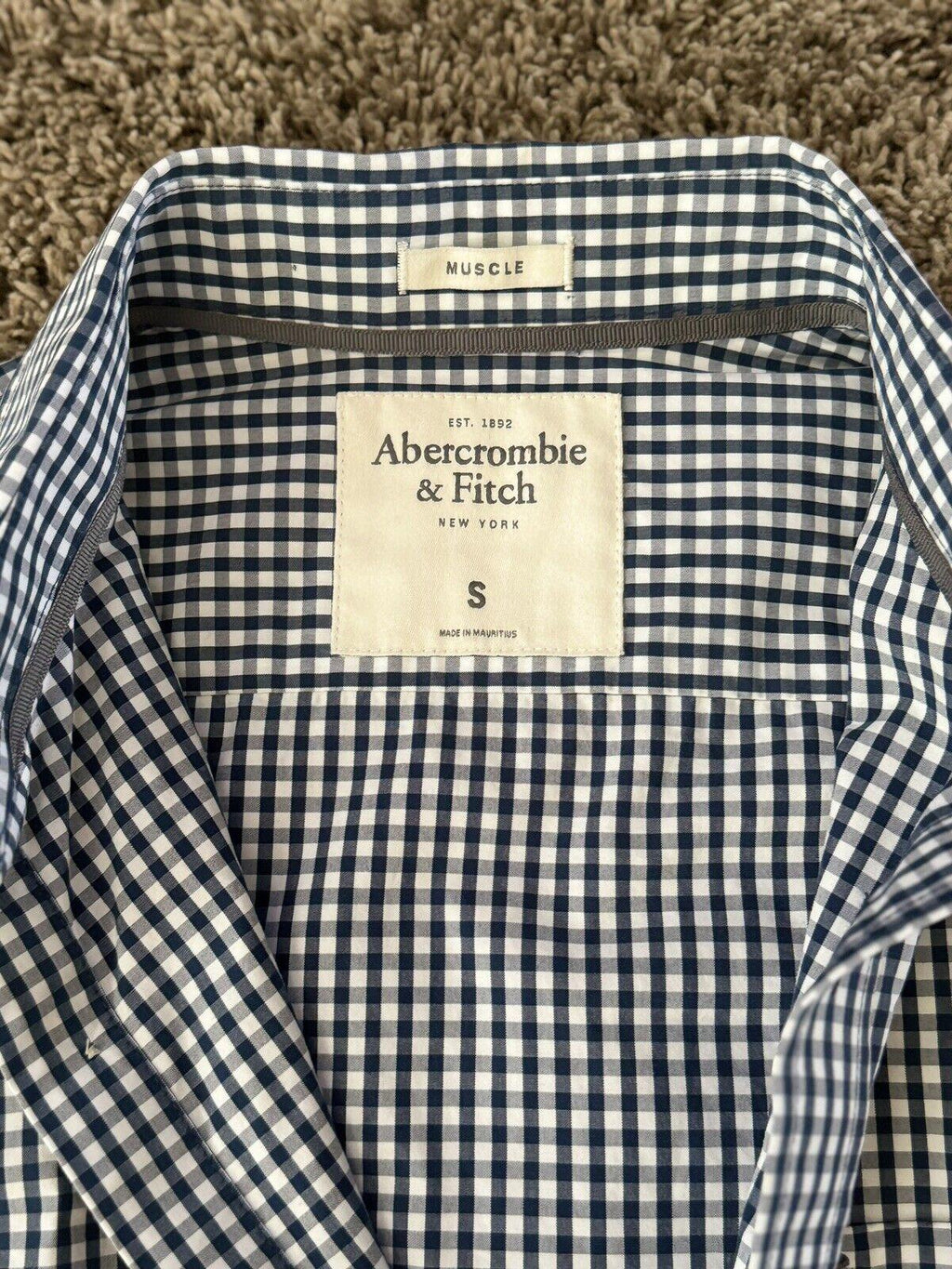 Abercrombie Fitch Shirt Men SM Navy White Gingham Plaid