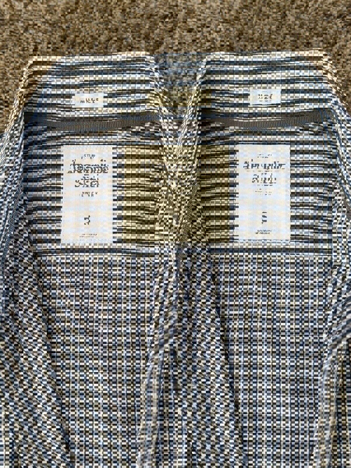 Abercrombie Fitch Shirt Men SM Navy White Gingham Plaid