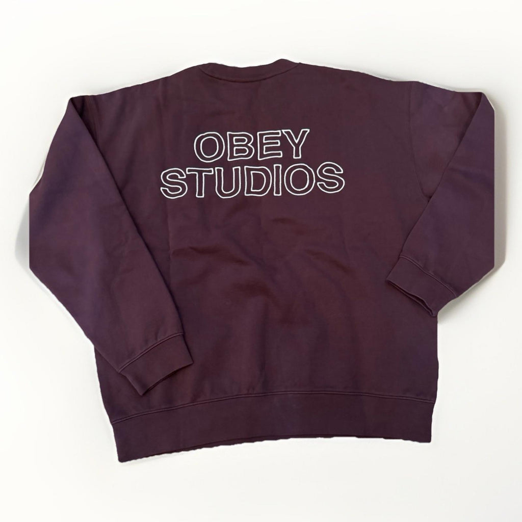 NEW! OBEY STUDIOS FADED CREW Burgundy Winetasting Faded Red Size Medium