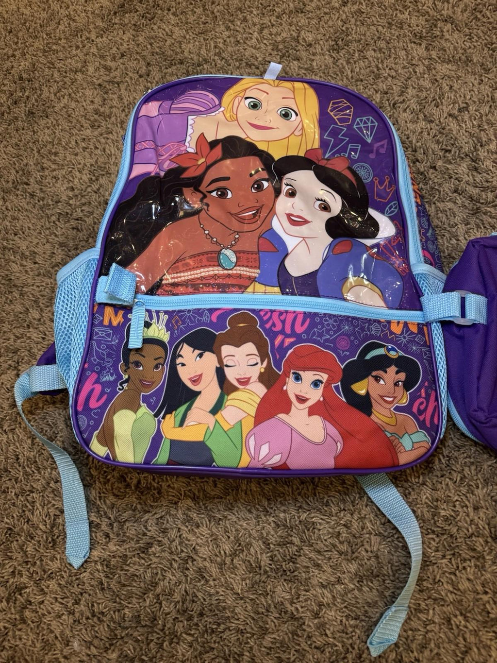 NEW! Disney Princess Kids 16" Backpack & Lunchbox Set With Headphones