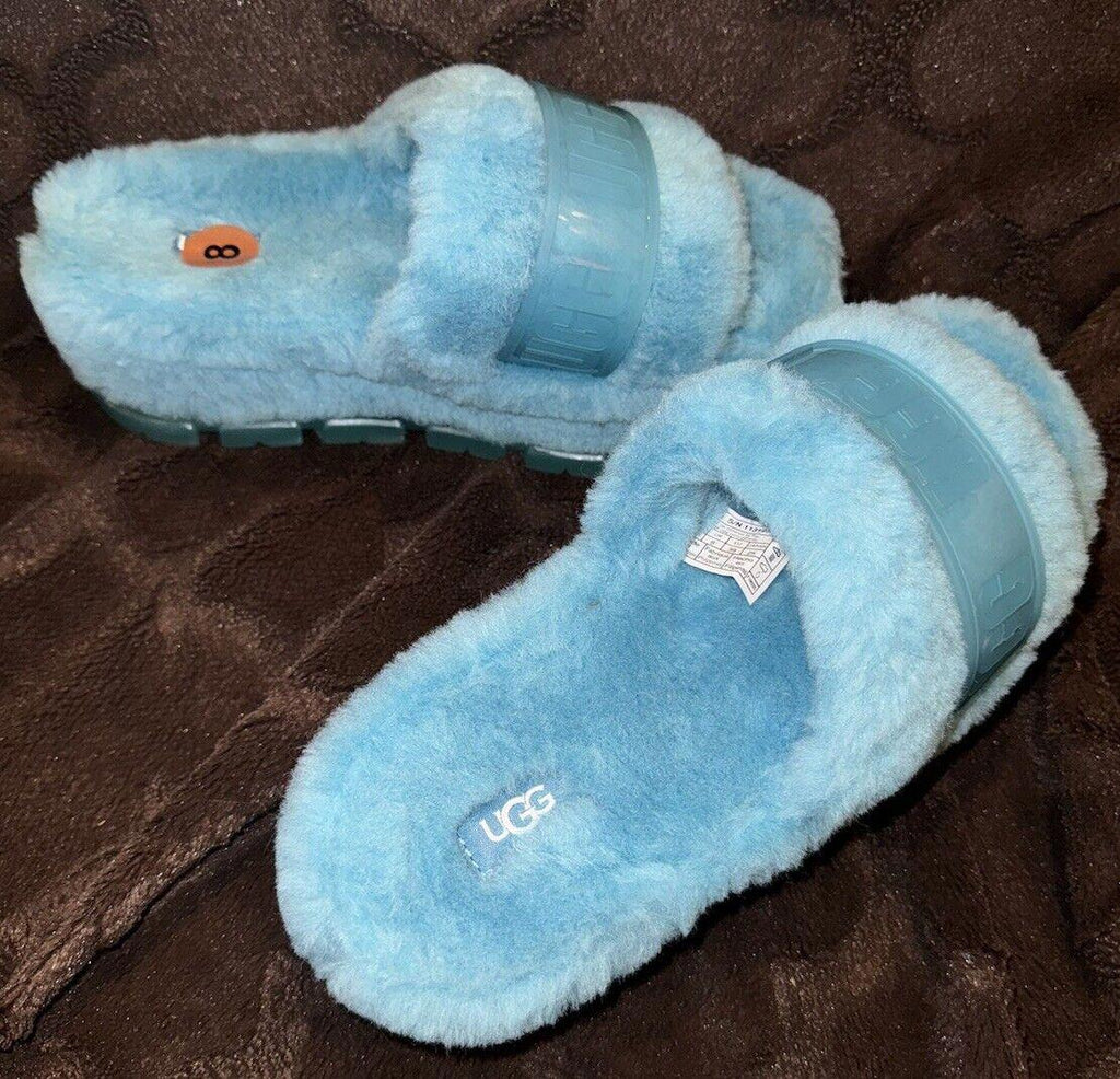 UGG Fluffita Women's Turquoise Fluffy Platform Slides Size 8