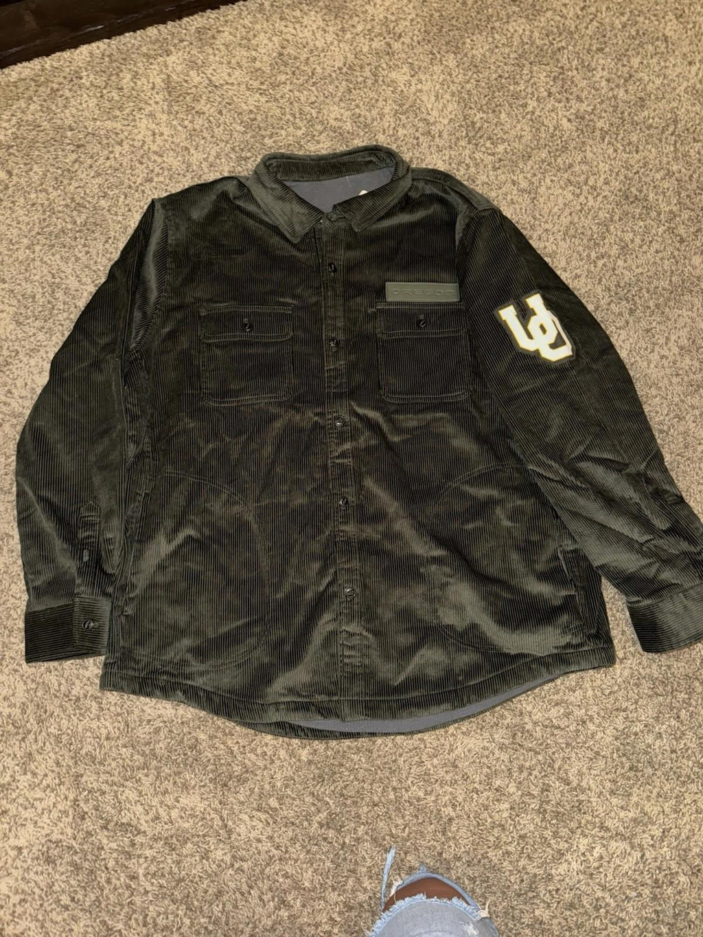 2XL Darius Rucker Collection by Fanatics Olive Oregon Ducks Corduroy Shacket NEW