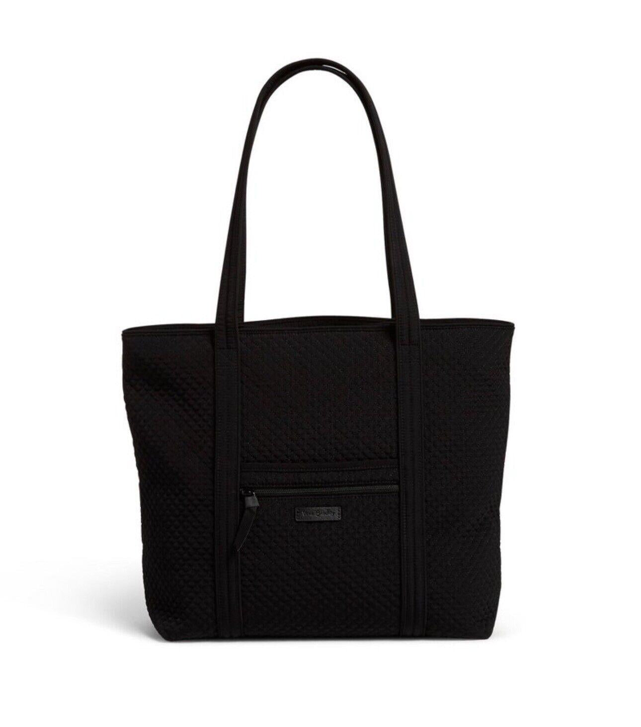 Vera Bradley™ Classic BLACK Quilted Fabric Tote/Handbag/Shoulder Bag-Rose Lining
