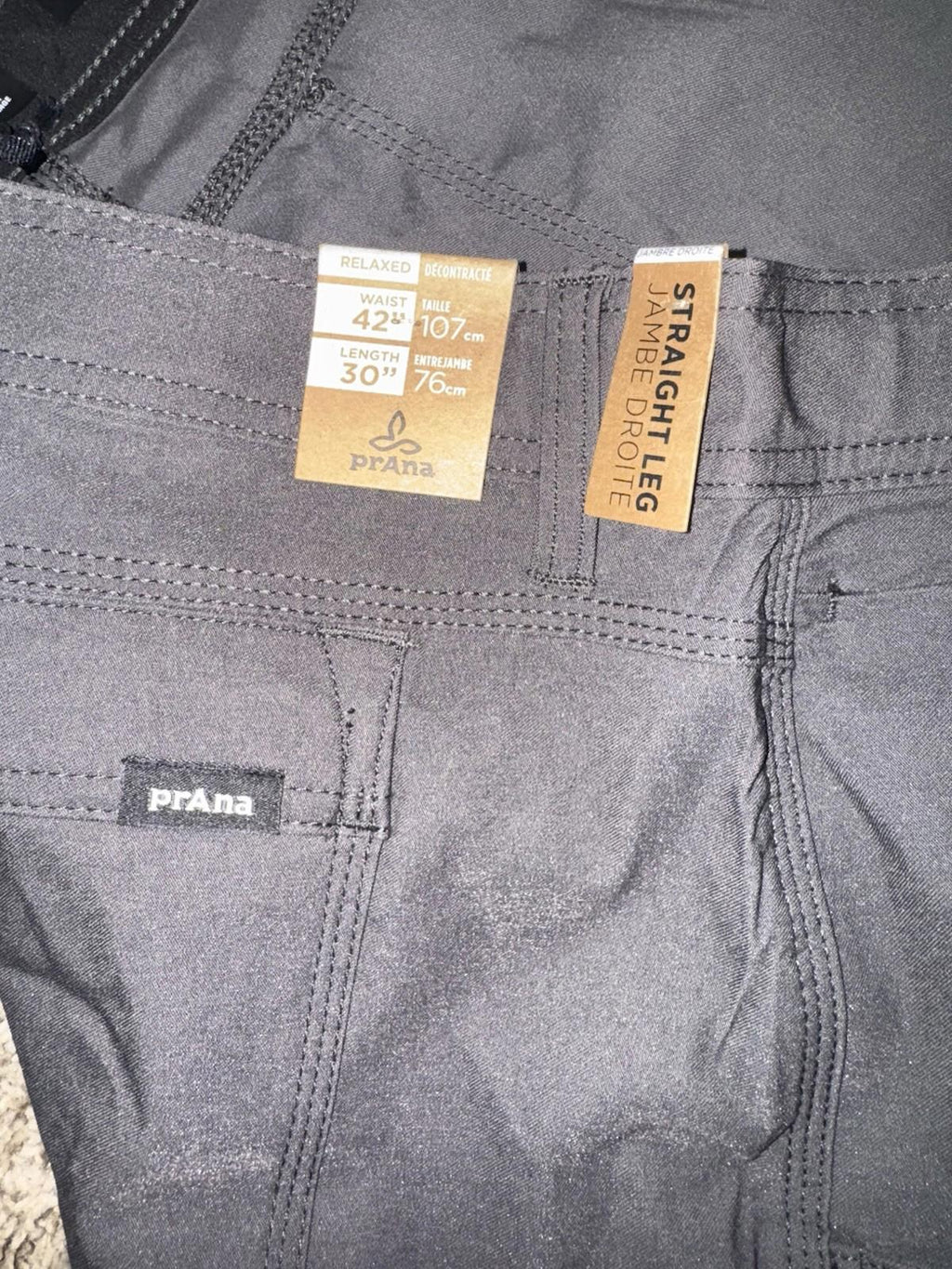 Prana Stretch Zion Pant II Standard Fit Straight Leg Gray Men’s 42x30 NEW