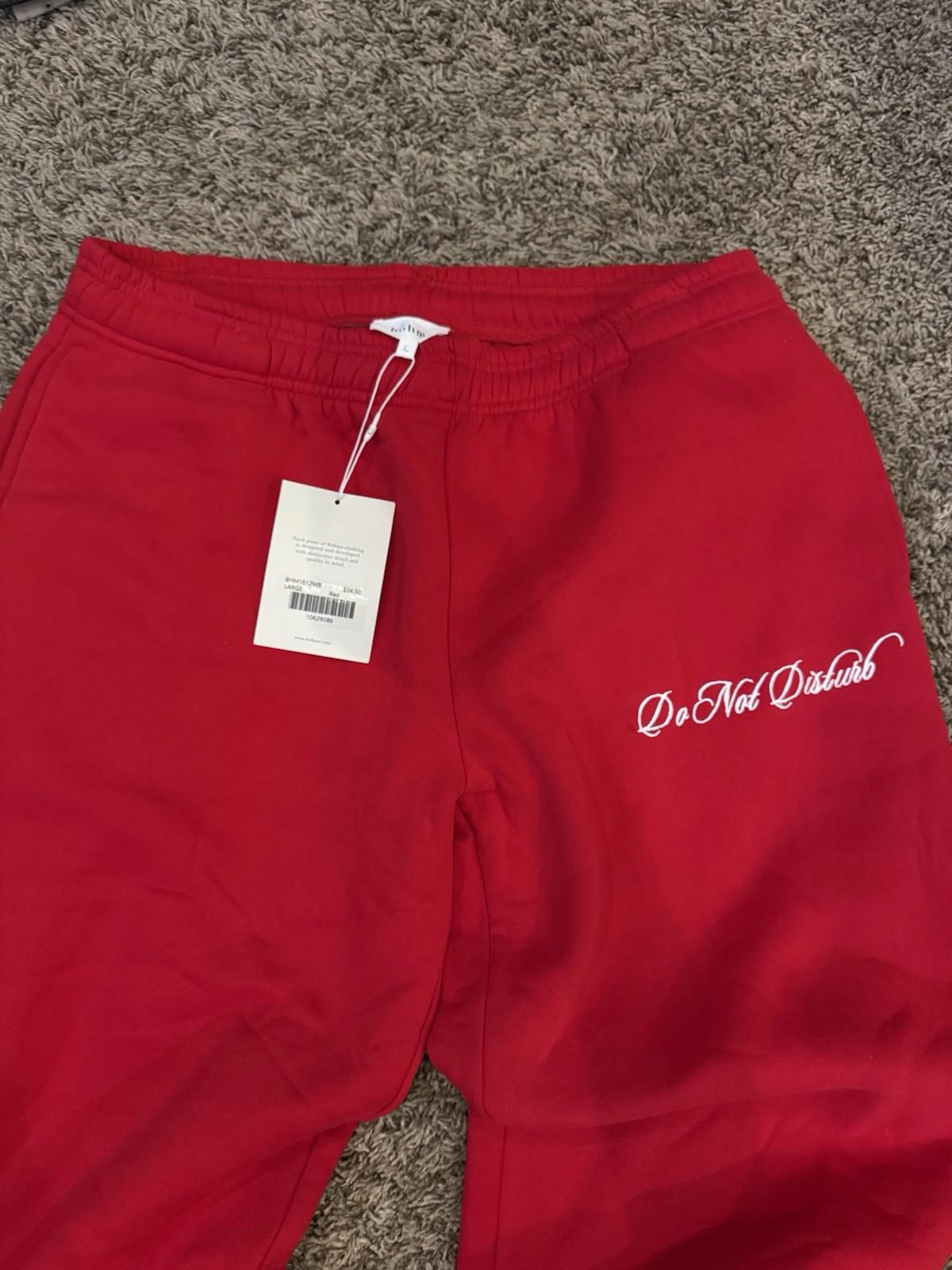 NEW Bohme Do Not Disturb Sweatpants in Red Bootcut Fleece Lined LARGE