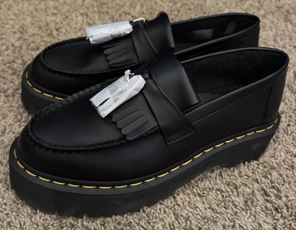 Dr. Martens Adrian Quad Tassel Loafers Black Leather Shoes Size 9W, 8M, 7 UK 41