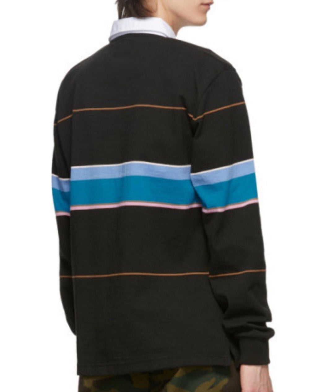 Noah NY Mens Practice Cloth Rugby Shirt LARGE Striped White Collar Logo