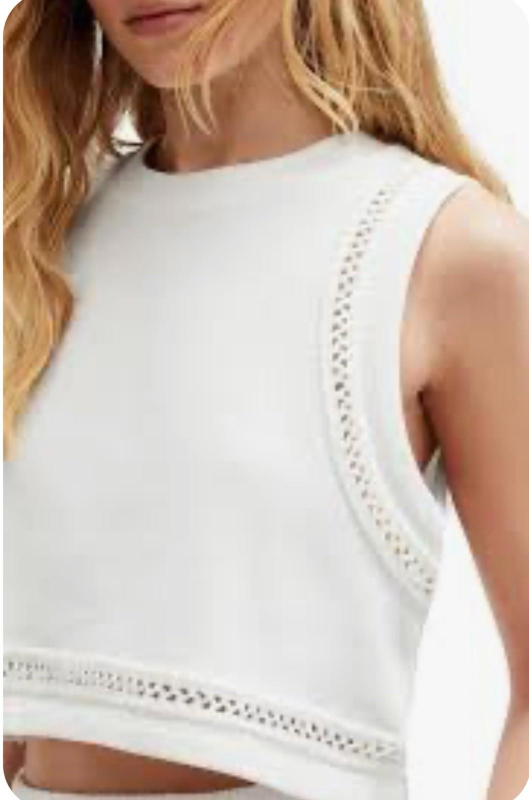 NEW All Saints Womens Ewelina Lila Sweatshirt Crop Chalk White Sleeveless Top LG
