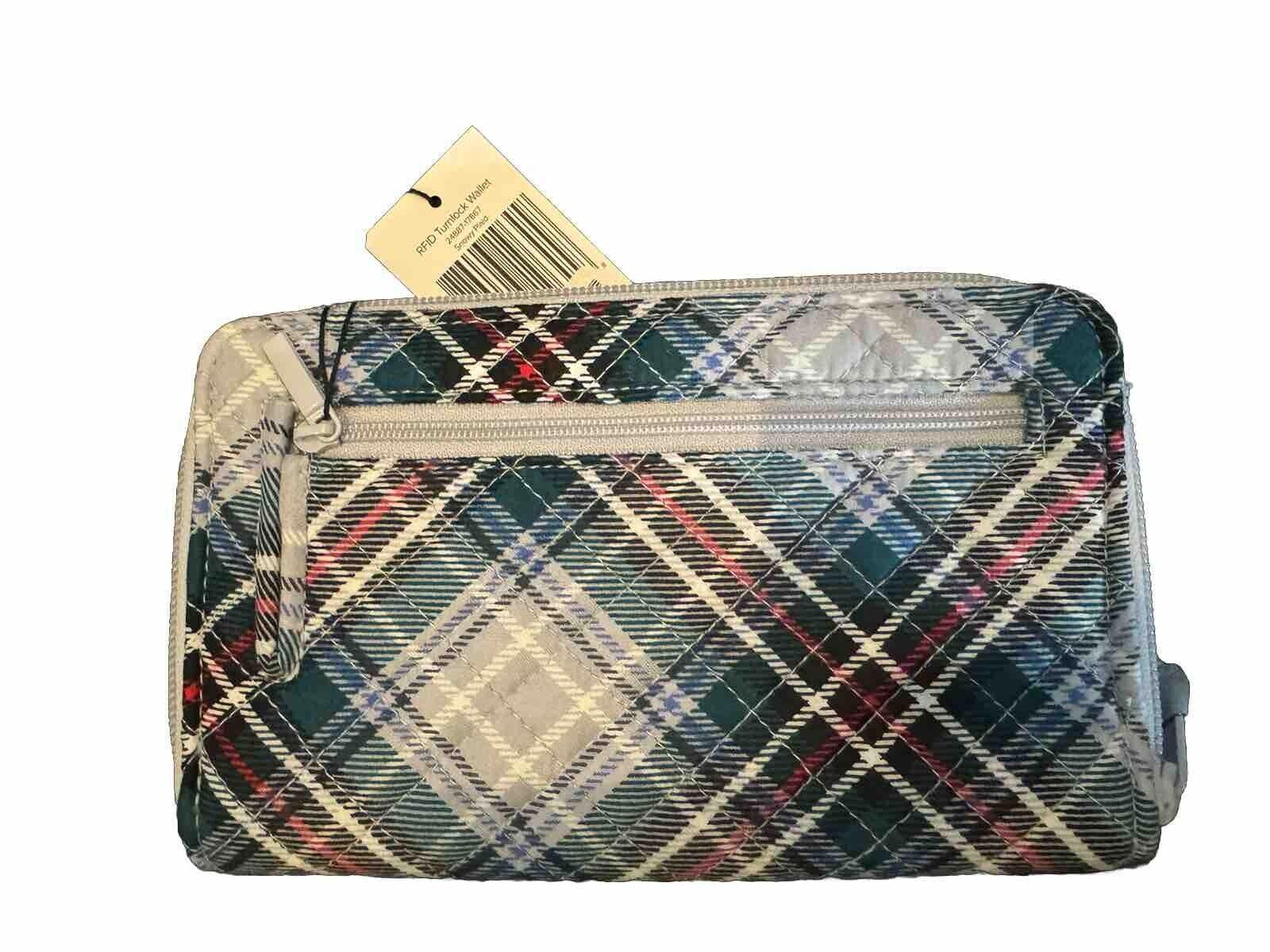 VERA BRADLEY RFID TURNLOCK WALLET IN SNOWY PLAID, NWT