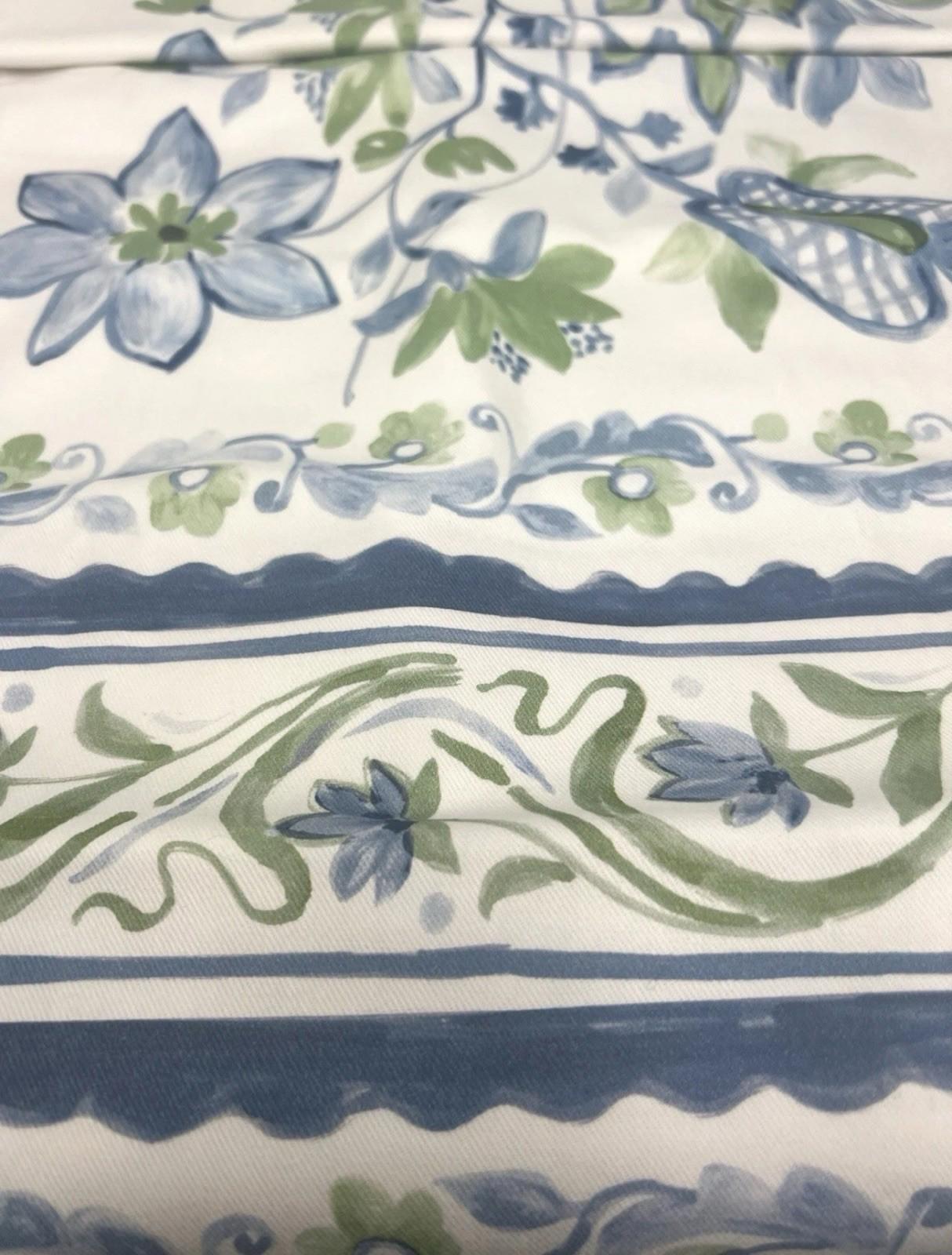 Williams Sonoma Painted Vine Table Runner Blue Green Berries Leaves 16” x 108”