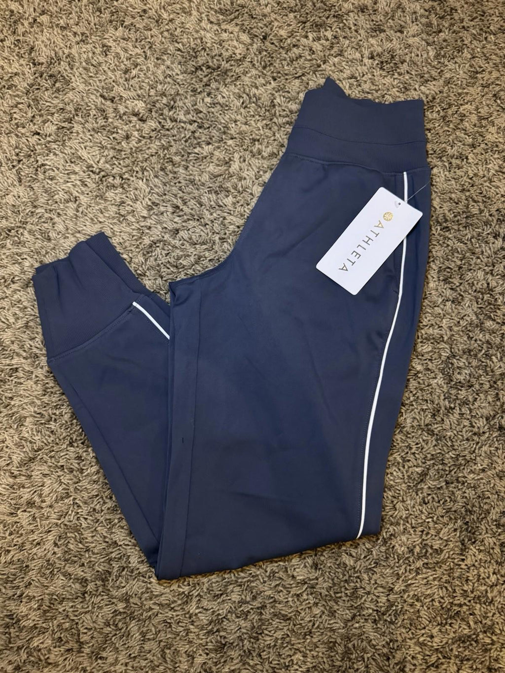 Athleta size XXS Venice Jogger Side Piping Granite Blue/White Stripe #854423 NEW