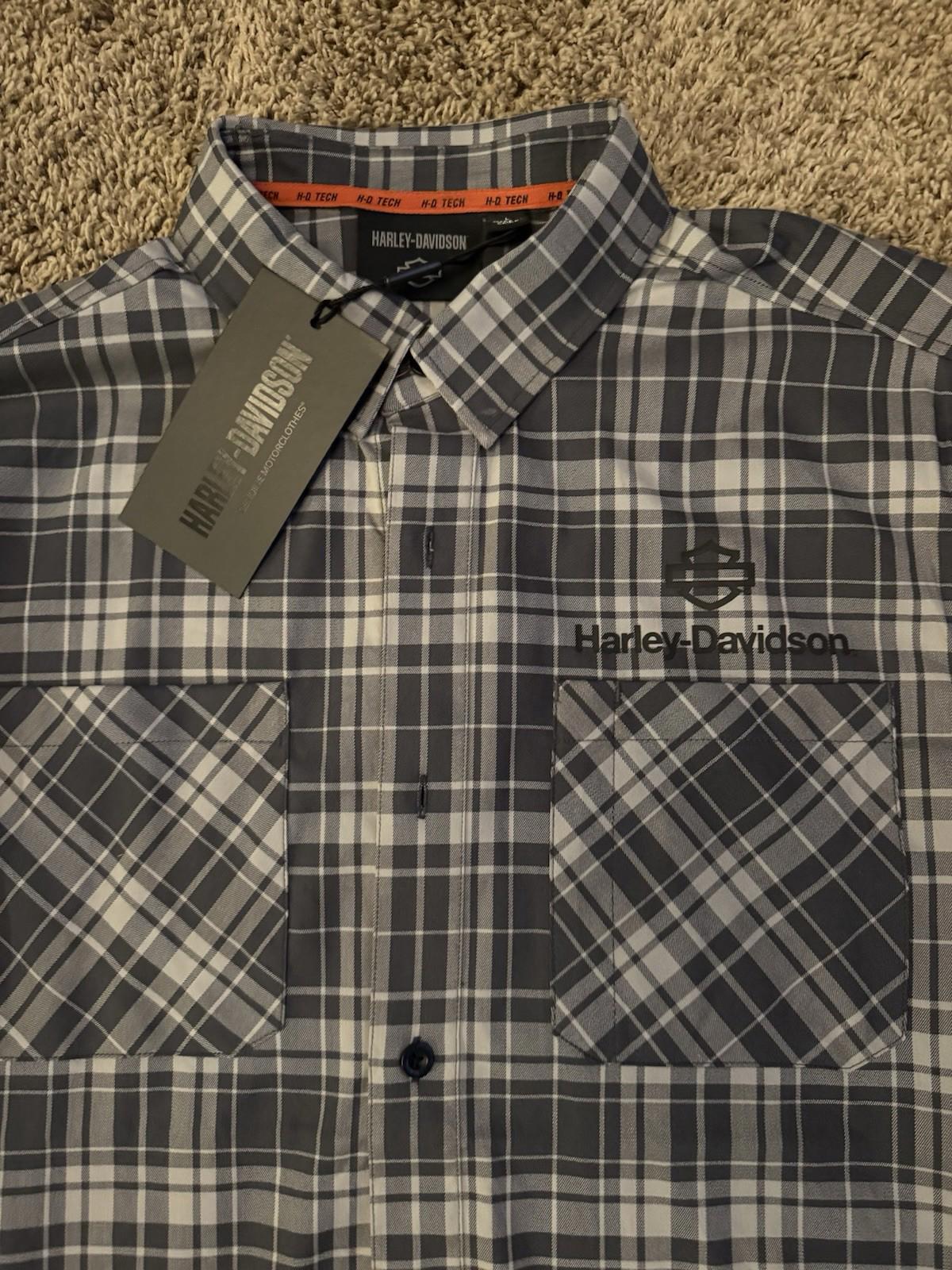 HARLEY DAVIDSON H-D TECH Coolmax Plaid Short Sleeve Shirt - Ghost Gray & Asphalt