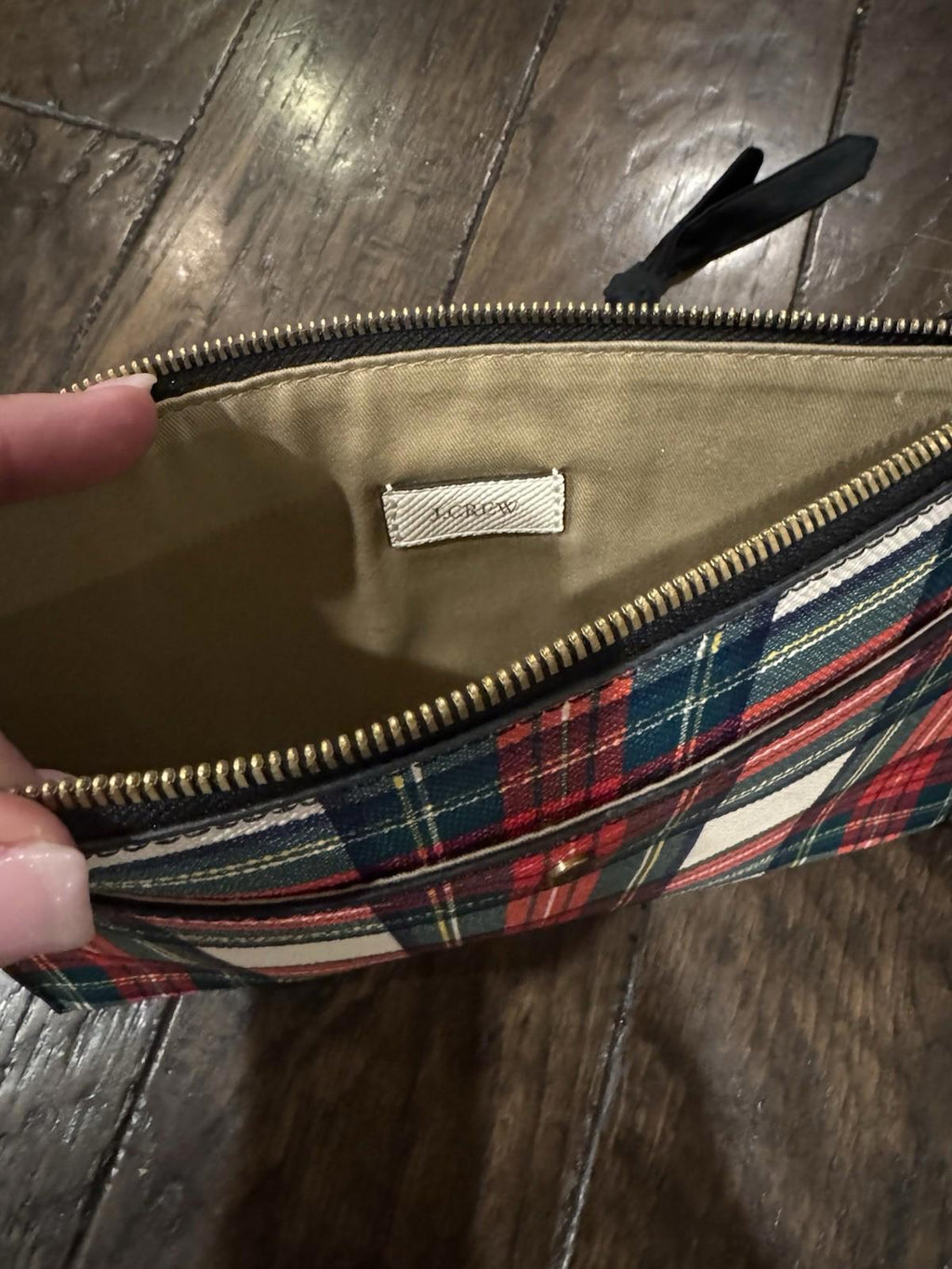 J. Crew Tartan Plaid Large Leather Pouch Clutch Bag
