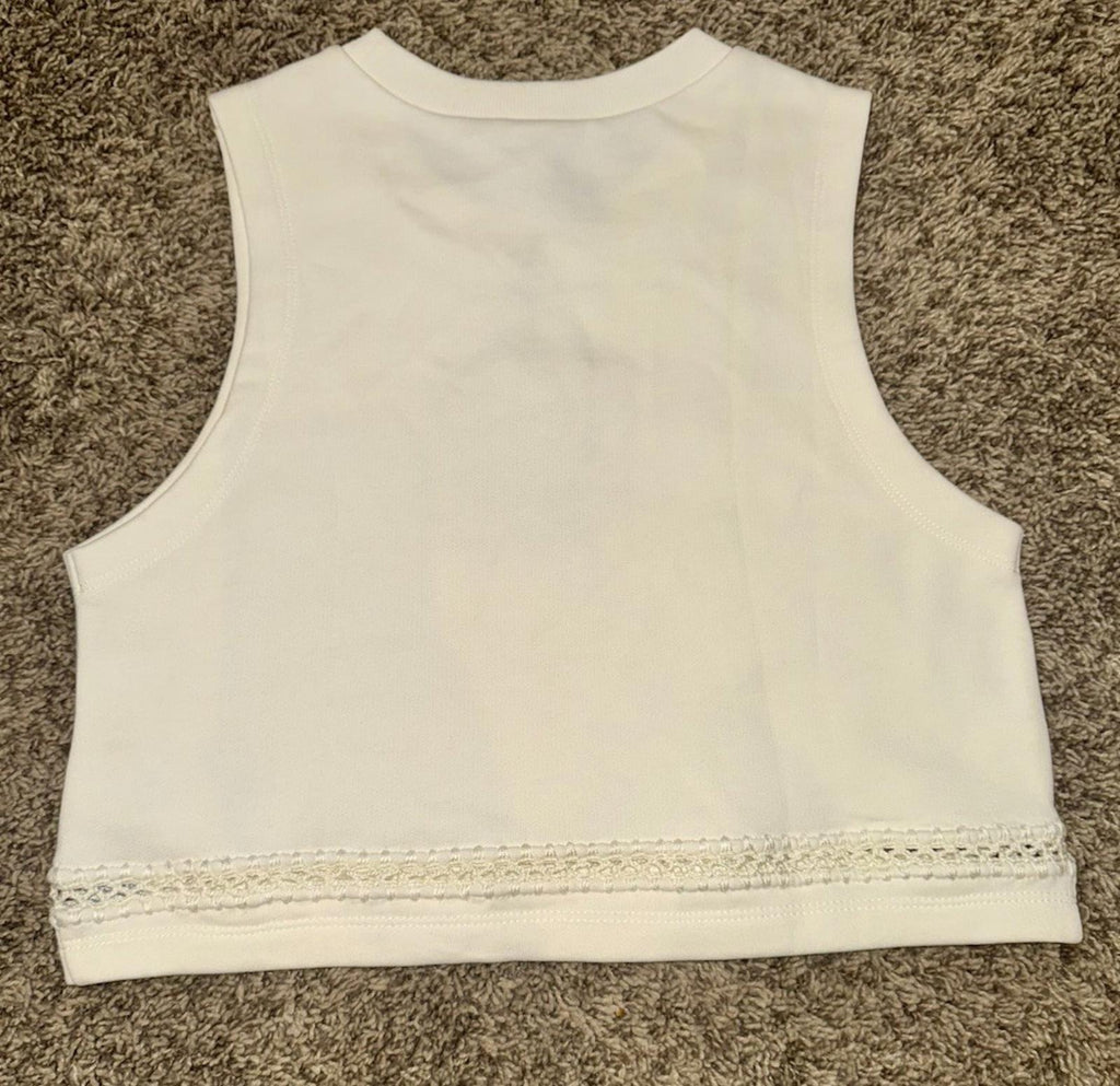 NEW All Saints Womens Ewelina Lila Sweatshirt Crop Chalk White Sleeveless Top LG